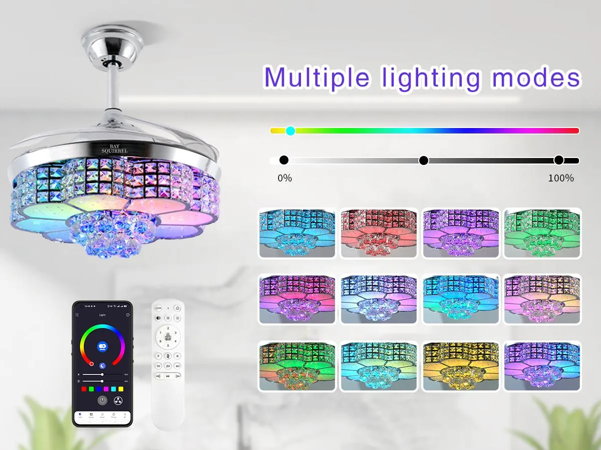  Retractable Ceiling Fan with Speaker & RGB Lights