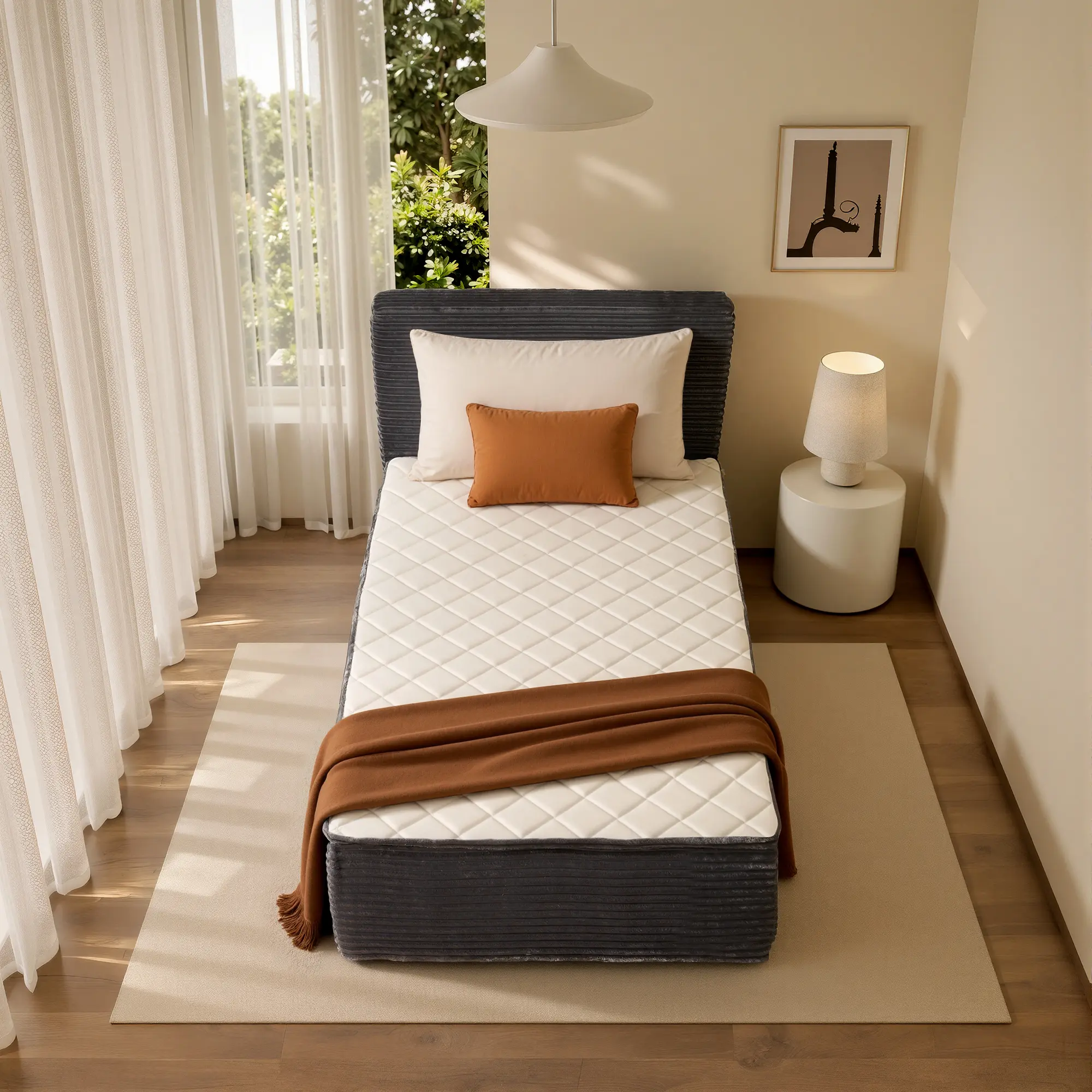 Queen Size Memory Foam Mattress with Removable Headboard, 17" Sofa Bed Full Mattress, Individually Pocketed Springs, Pressure Relief, Motion Isolation, Provides Support, CertiPUR-US Certified - No Assembly Required