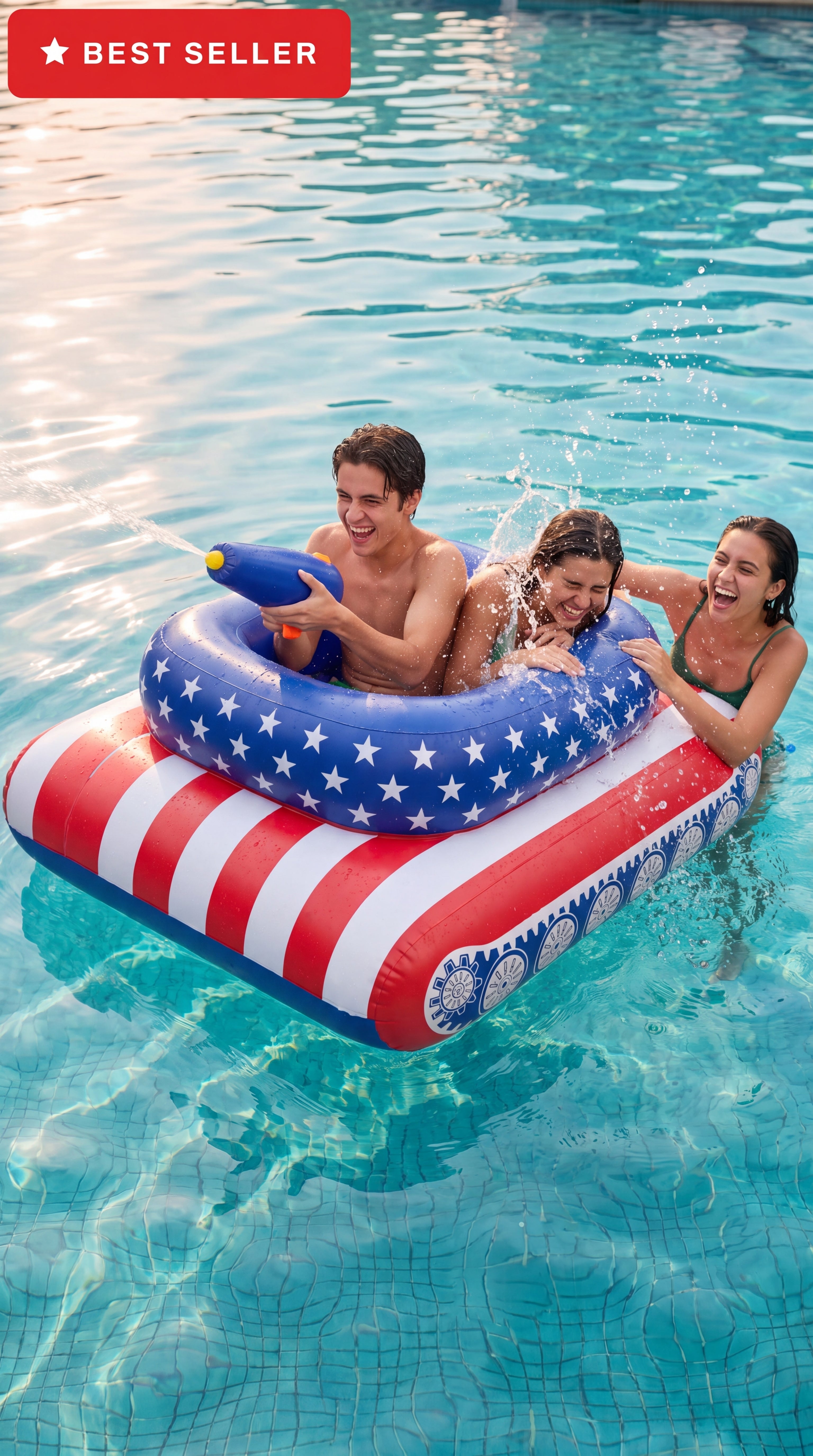 USA Pool Tank/ Inflatable American Flag Tank Pool Float With Built-In Water Cannon