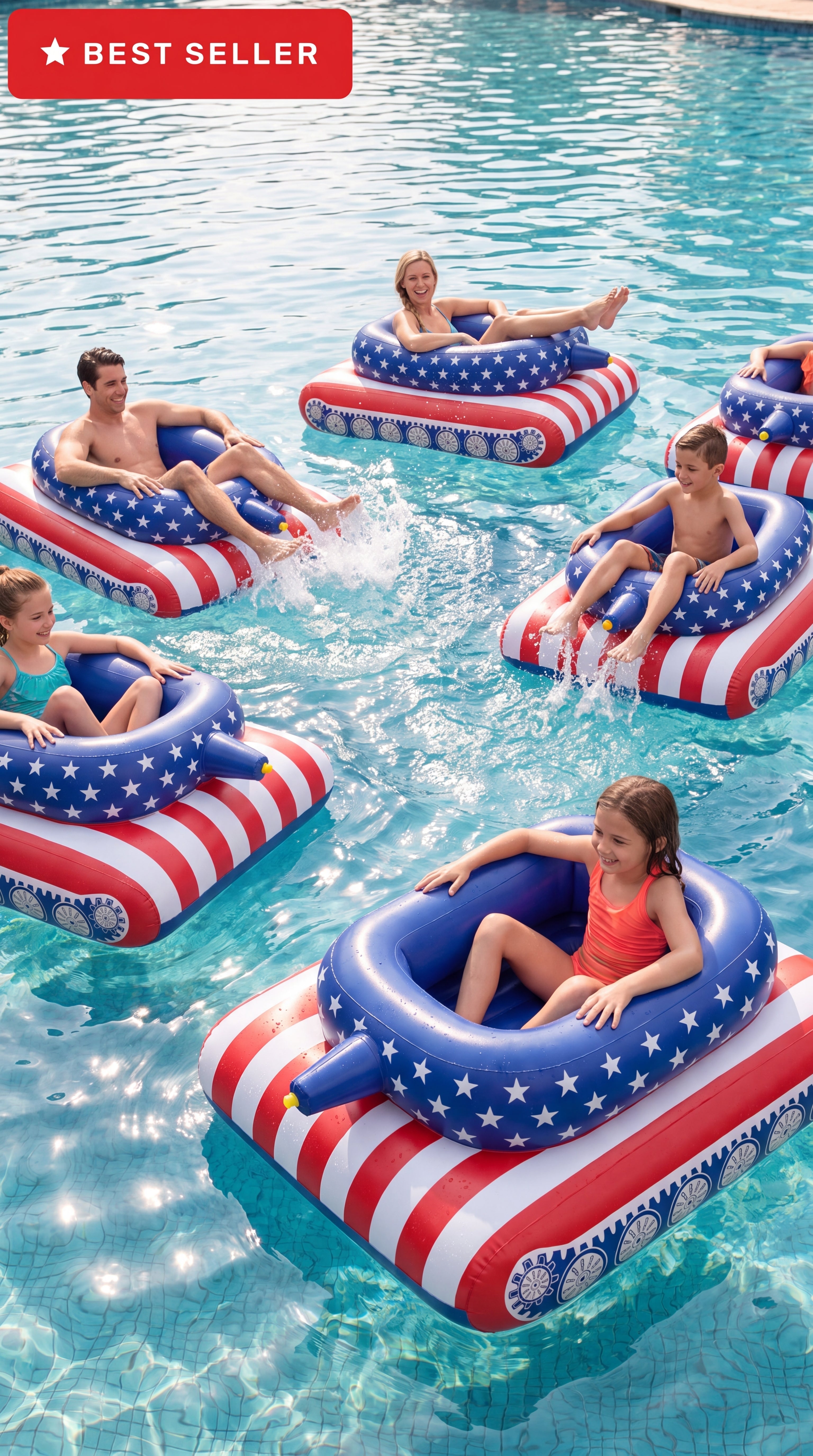 USA Pool Tank/ Inflatable American Flag Tank Pool Float With Built-In Water Cannon