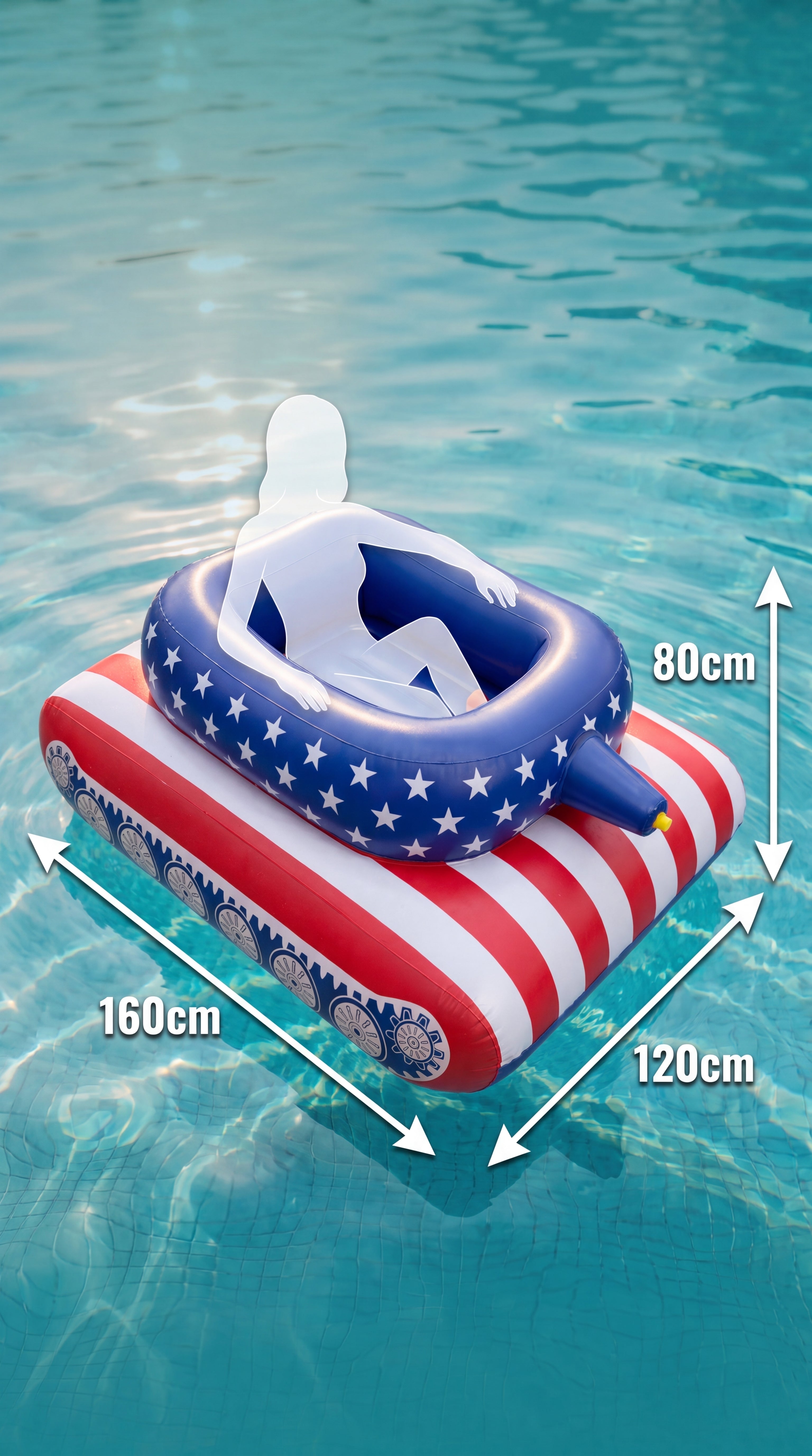 USA Pool Tank/ Inflatable American Flag Tank Pool Float With Built-In Water Cannon