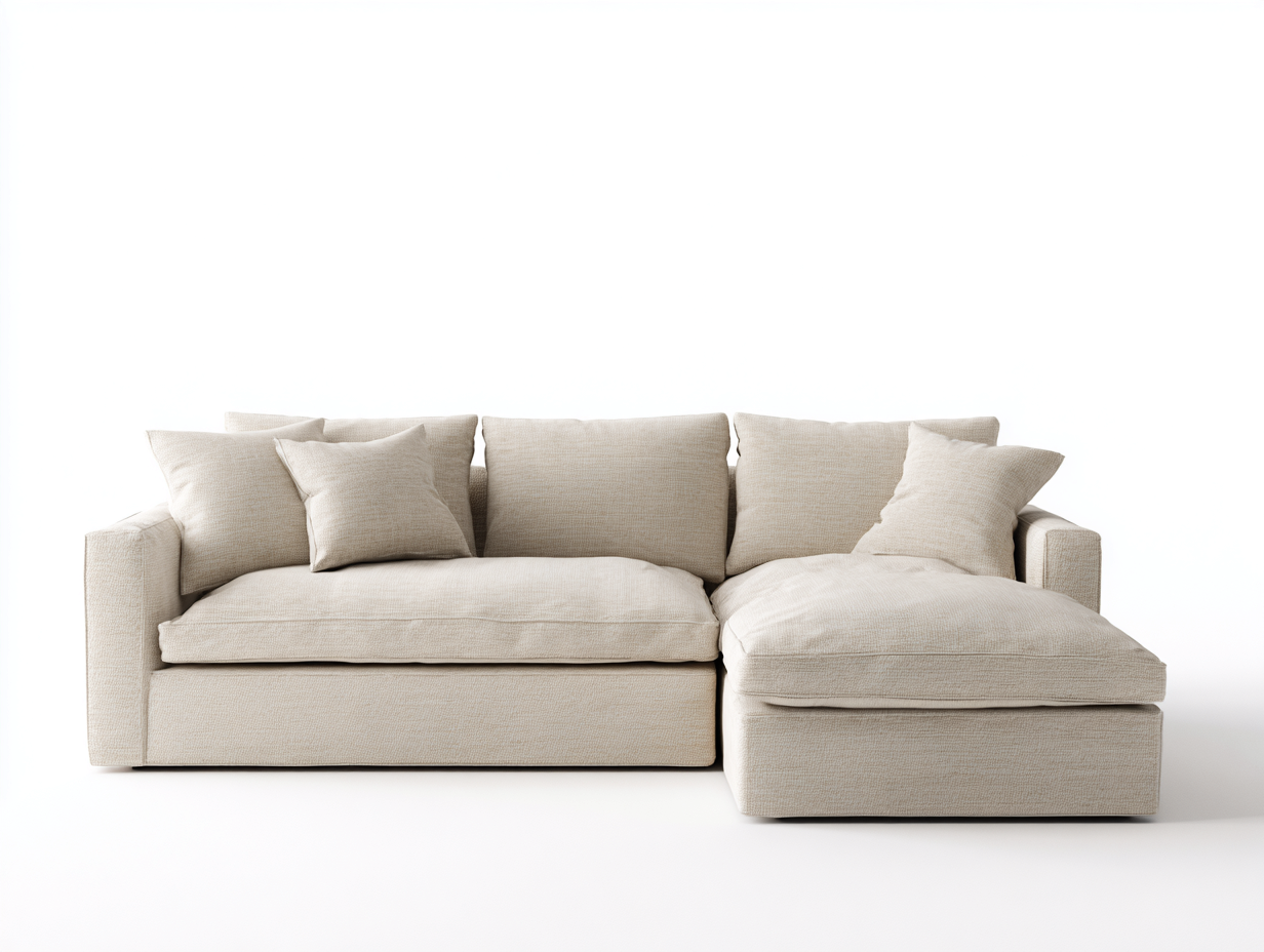 Divano angolare in tessuto beige chiaro 236x160x82 cm per soggiorno - design moderno con chaise longue-Milolihaus
