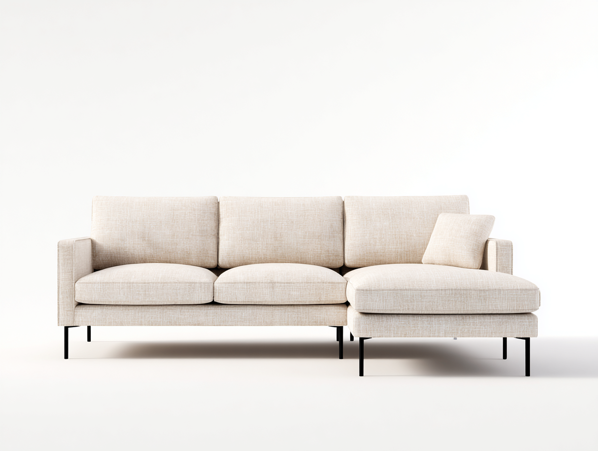 Divano angolare in tessuto beige chiaro 235x160x82 cm per soggiorno - design moderno con chaise longue-Milolihaus