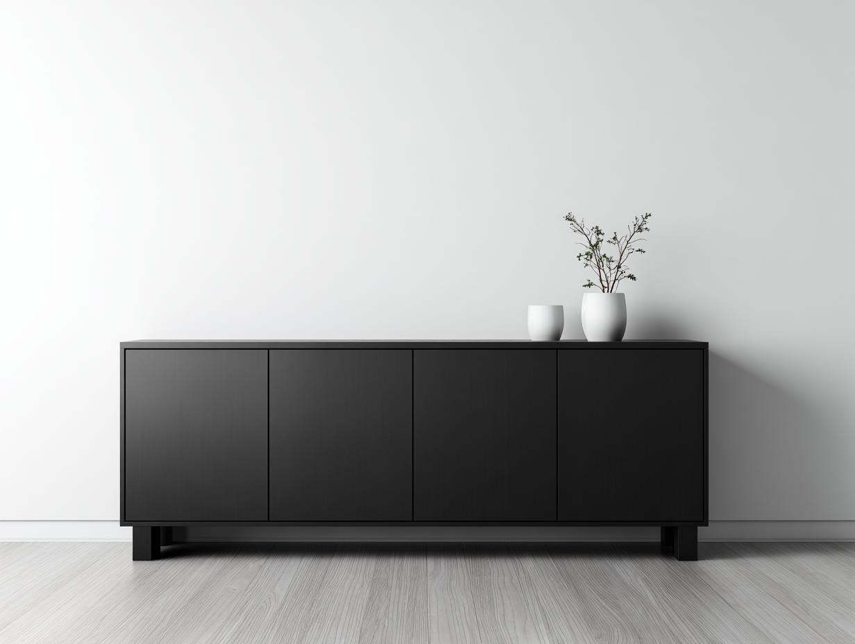 Mobile ingresso in legno 200x43x76 cm nero per ingresso - design moderno con 4 ante-Milolihaus