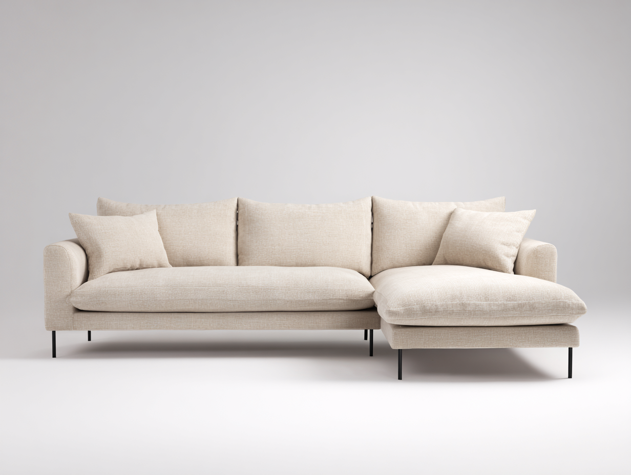 Divano angolare in tessuto beige chiaro 240x160x84 cm per soggiorno - design moderno con chaise longue-Milolihaus