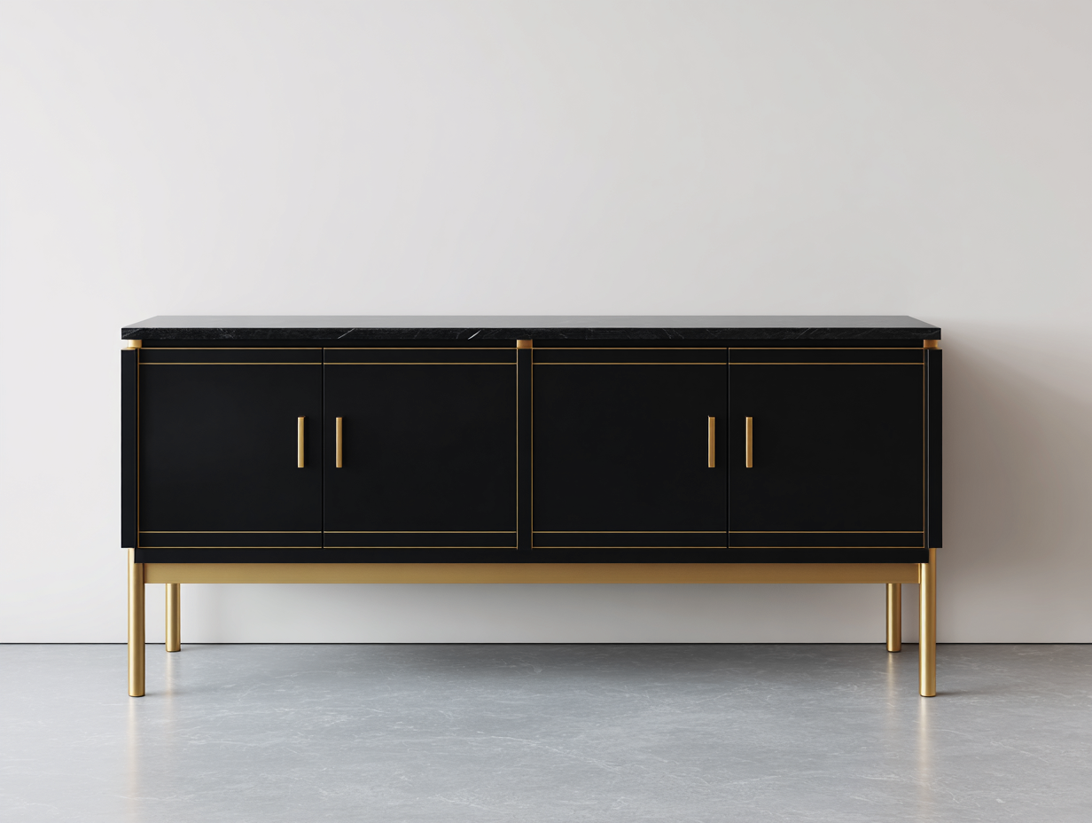 Mobile ingresso in legno nero 160x40x82 cm per ingresso - stile moderno con 4 ante-Milolihaus