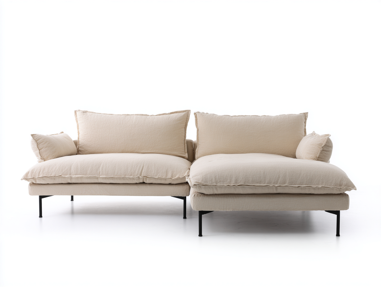 Divano angolare in tessuto beige chiaro 230x165x80 cm per soggiorno - design moderno con chaise longue-Milolihaus