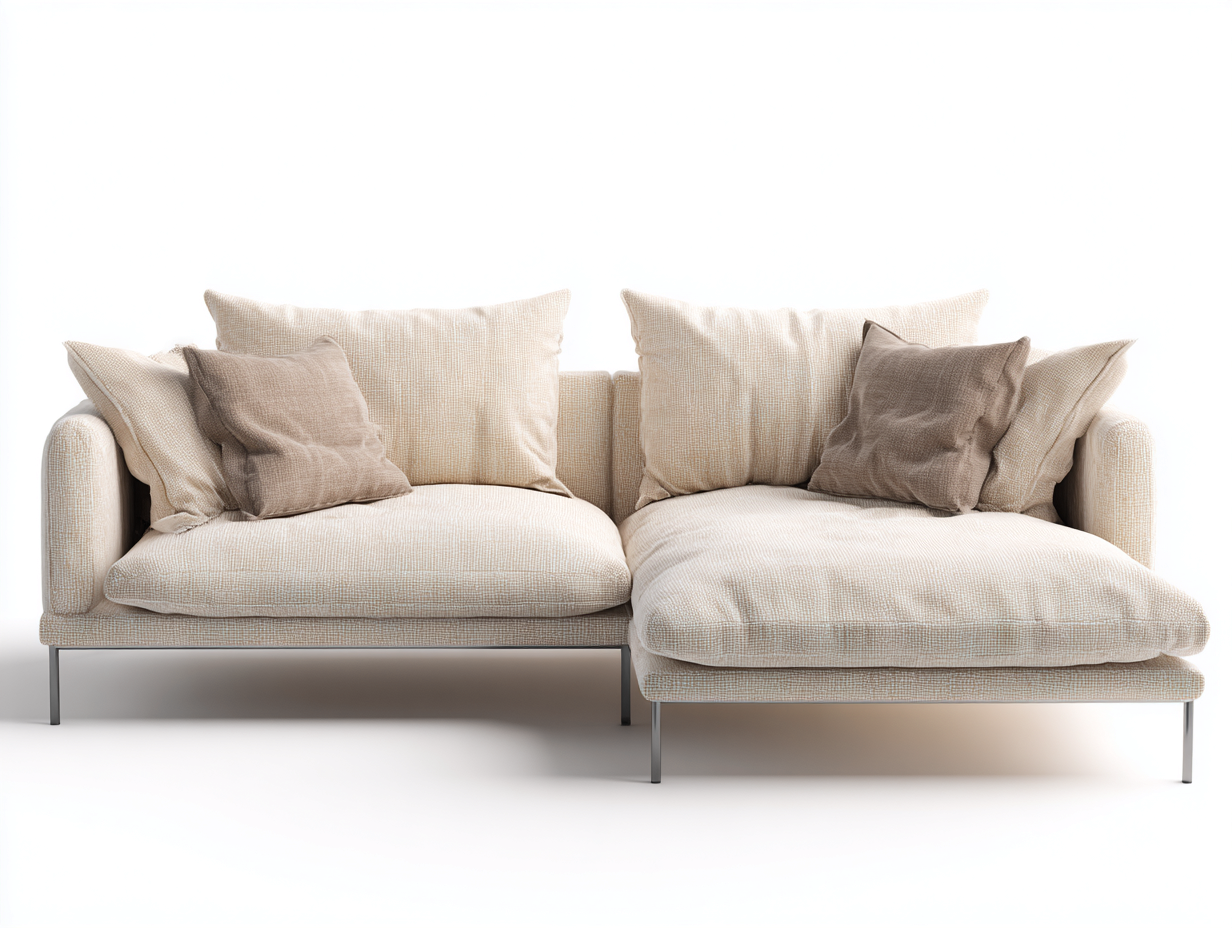 Divano angolare in tessuto beige chiaro 235x160x82 cm per soggiorno - design moderno con chaise longue-Milolihaus