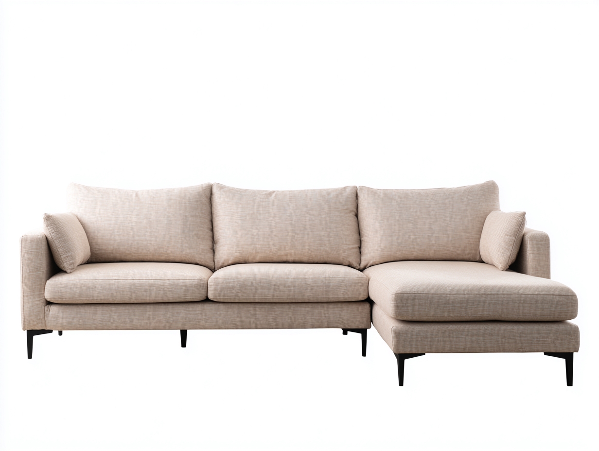 Divano angolare con chaise longue in tessuto 260x150x80 cm beige - adatto per soggiorno - design moderno-Milolihaus