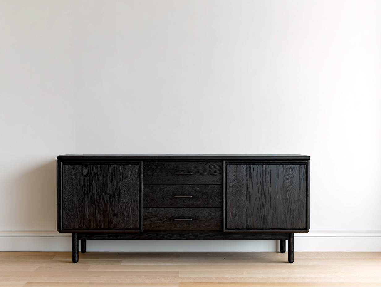 Mobile ingresso in legno effetto rovere nero 140x40x75 cm per ingresso - stile moderno con ante e cassetti-Milolihaus