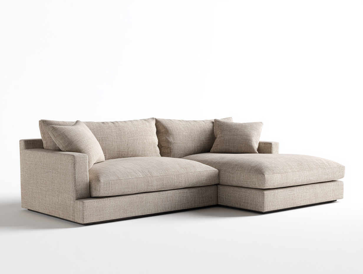 Divano angolare in tessuto beige sabbia 238x158x80 cm per soggiorno - design moderno con chaise longue-Milolihaus