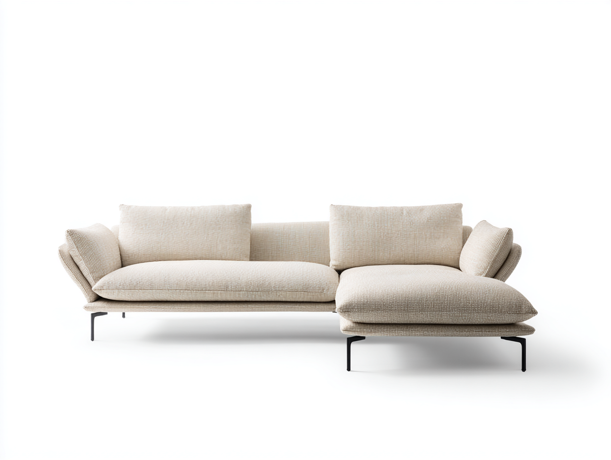 Divano angolare in tessuto beige chiaro 232x155x80 cm per soggiorno - design moderno con chaise longue-Milolihaus