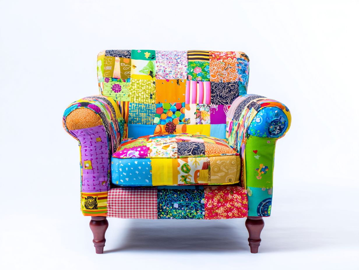 Poltrona con braccioli in tessuto patchwork 80x85x90 cm multicolore - adatto per soggiorno - stile creativo-Milolihaus