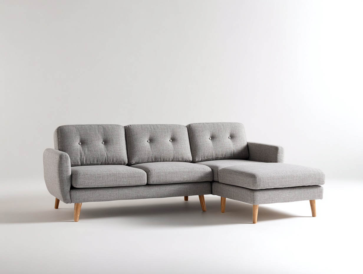 Divano angolare in tessuto grigio chiaro 210x145x82 cm per soggiorno - design moderno con chaise longue-Milolihaus