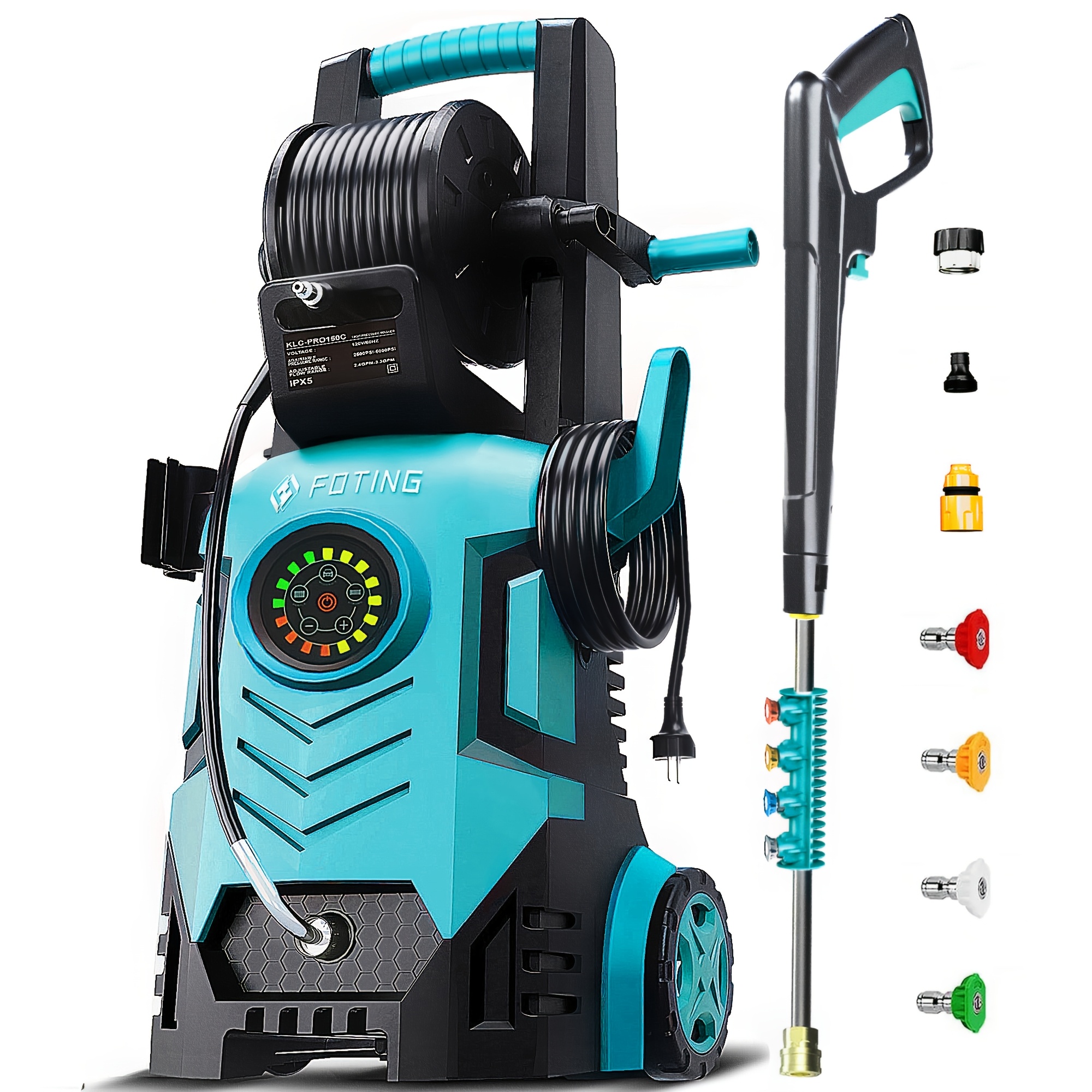 2026 new Pressure Washer 5000PSI 2.4GPM-3.6GPM with Adj-8-Level Touch Screen, 34" Tall Power Washer, 4 Quick Connect Nozzles, Inlet Hose&Filterfor Cars/Fences/Driveways