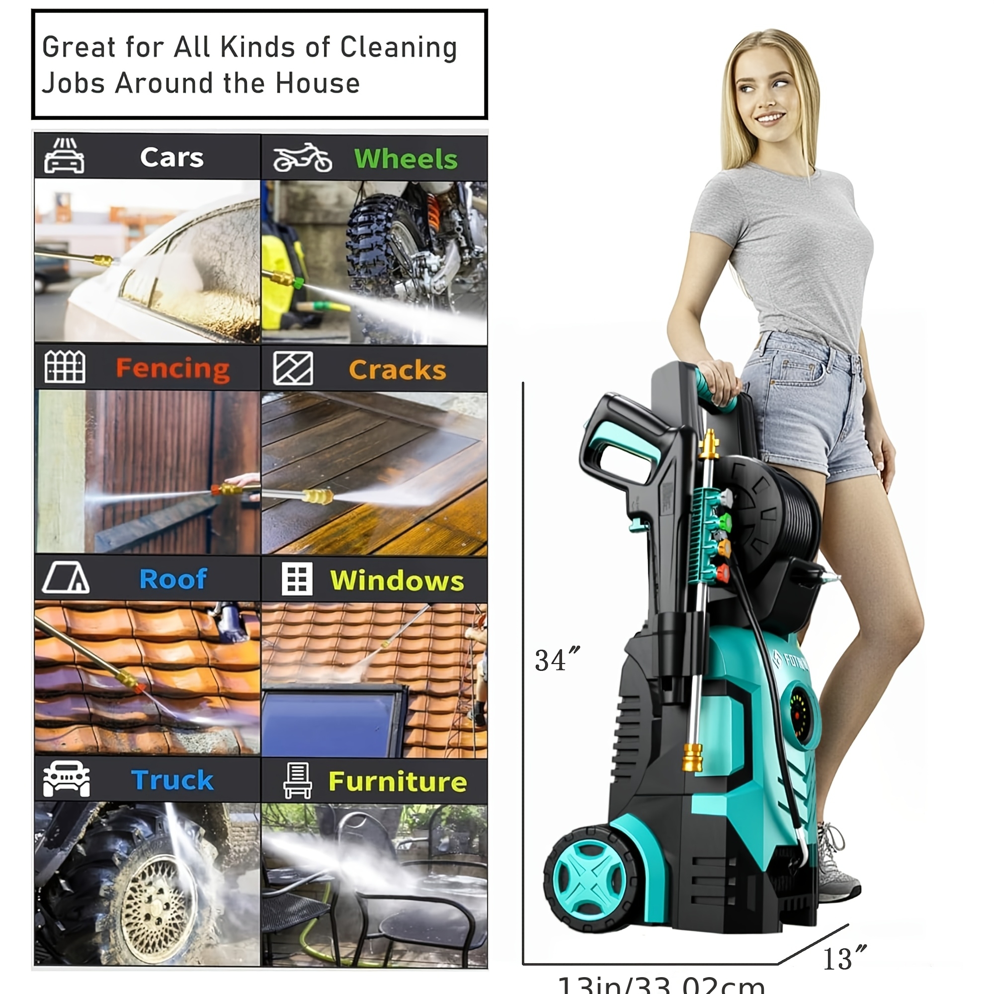 2026 new Pressure Washer 5000PSI 2.4GPM-3.6GPM with Adj-8-Level Touch Screen, 34" Tall Power Washer, 4 Quick Connect Nozzles, Inlet Hose&Filterfor Cars/Fences/Driveways