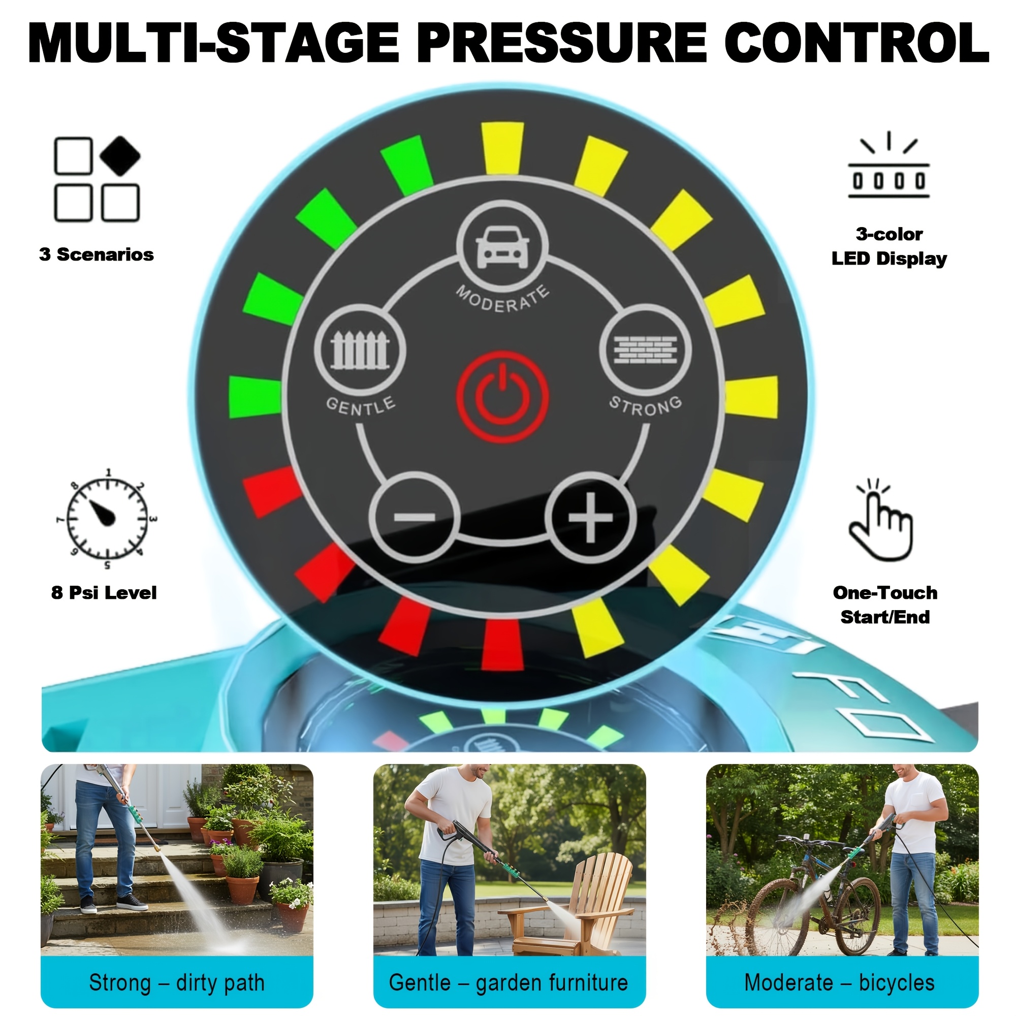 2026 new Pressure Washer 5000PSI 2.4GPM-3.6GPM with Adj-8-Level Touch Screen, 34" Tall Power Washer, 4 Quick Connect Nozzles, Inlet Hose&Filterfor Cars/Fences/Driveways