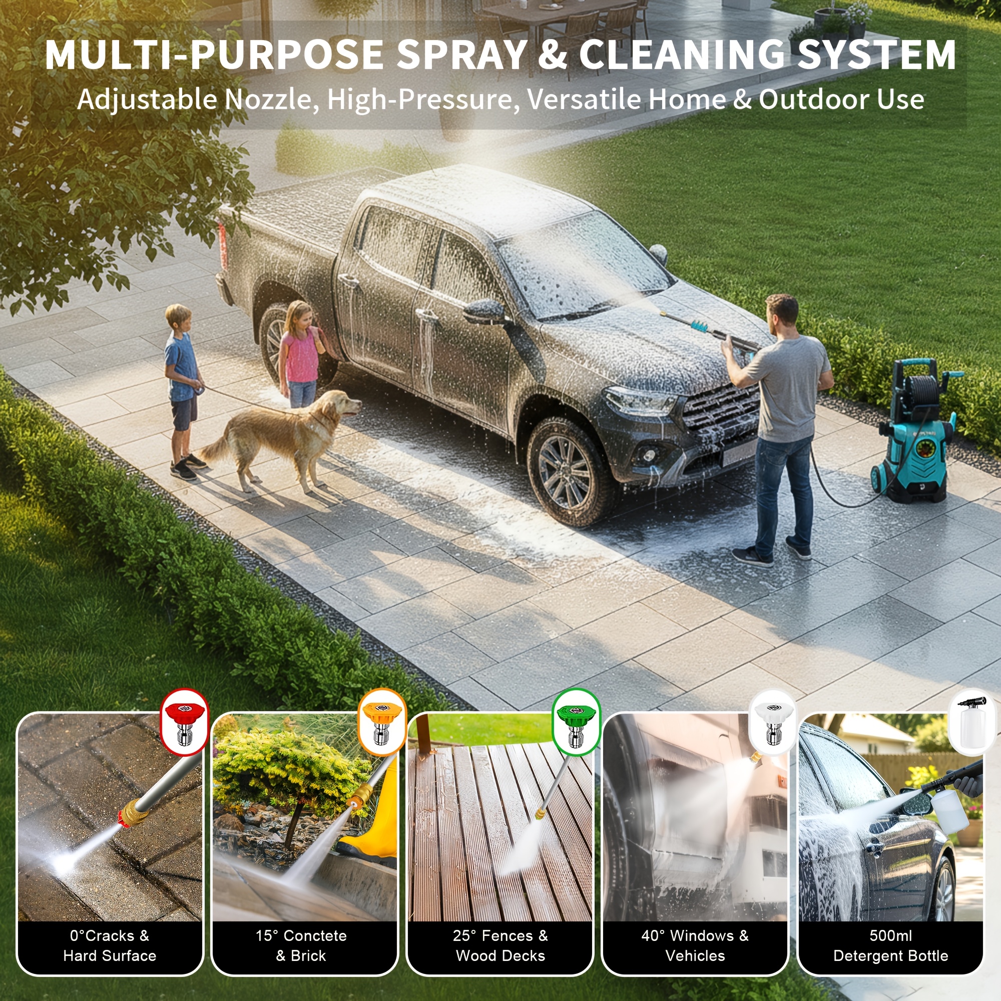 2026 new Pressure Washer 5000PSI 2.4GPM-3.6GPM with Adj-8-Level Touch Screen, 34" Tall Power Washer, 4 Quick Connect Nozzles, Inlet Hose&Filterfor Cars/Fences/Driveways