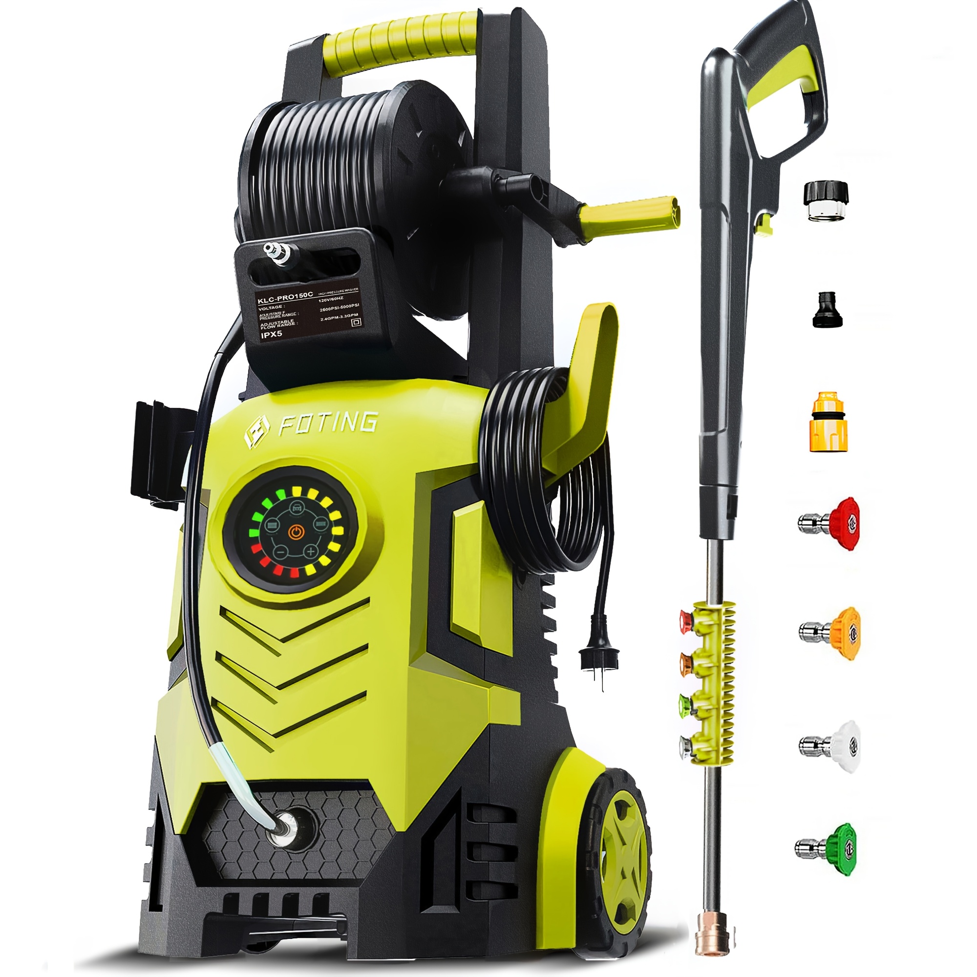 2026 new Pressure Washer 5000PSI 2.4GPM-3.6GPM with Adj-8-Level Touch Screen, 34" Tall Power Washer, 4 Quick Connect Nozzles, Inlet Hose&Filterfor Cars/Fences/Driveways