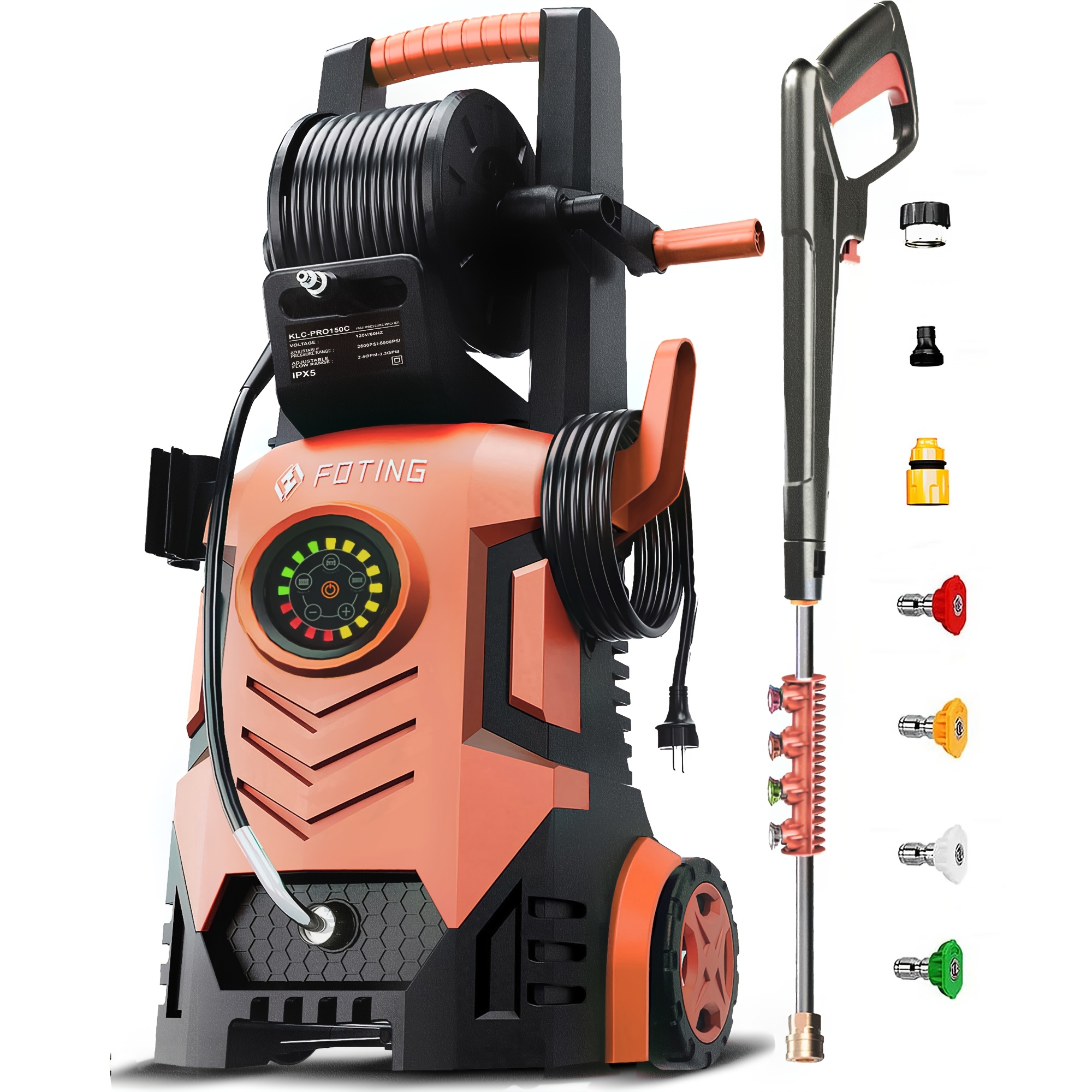 2026 new Pressure Washer 5000PSI 2.4GPM-3.6GPM with Adj-8-Level Touch Screen, 34" Tall Power Washer, 4 Quick Connect Nozzles, Inlet Hose&Filterfor Cars/Fences/Driveways