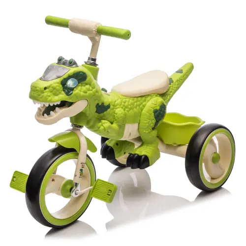 Kids Ride On Three-Wheel Dinosaur Tricycle,Wider Light-up Wheels & More Stable Structural Design,Rear Storage Basket,Built-in Music & Lights,Ideal for Safe Cycling Training&Fun Ride For Kids Aged 3-6.
