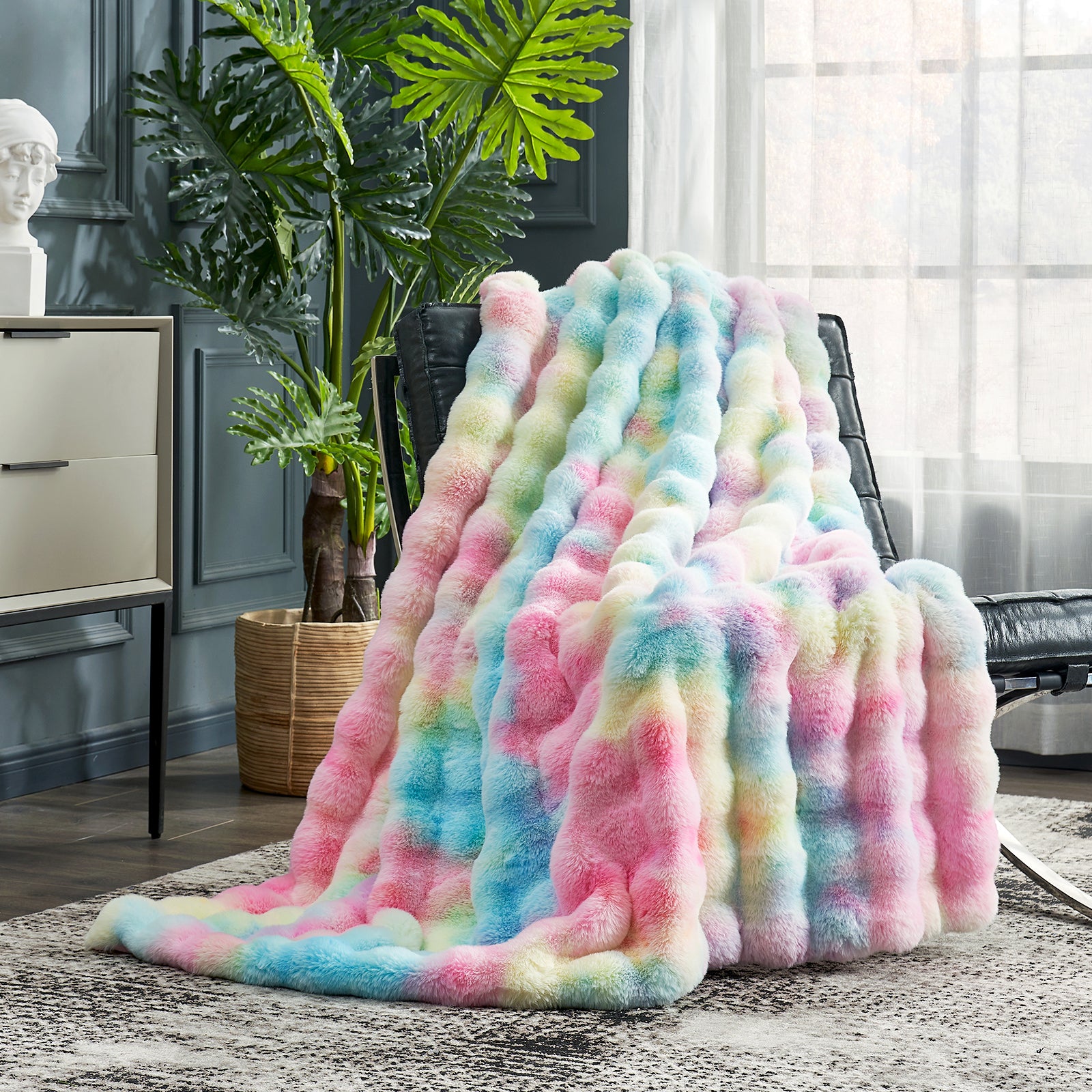Bubble Faux Fur Throw Blanket - Tie-dye Pink