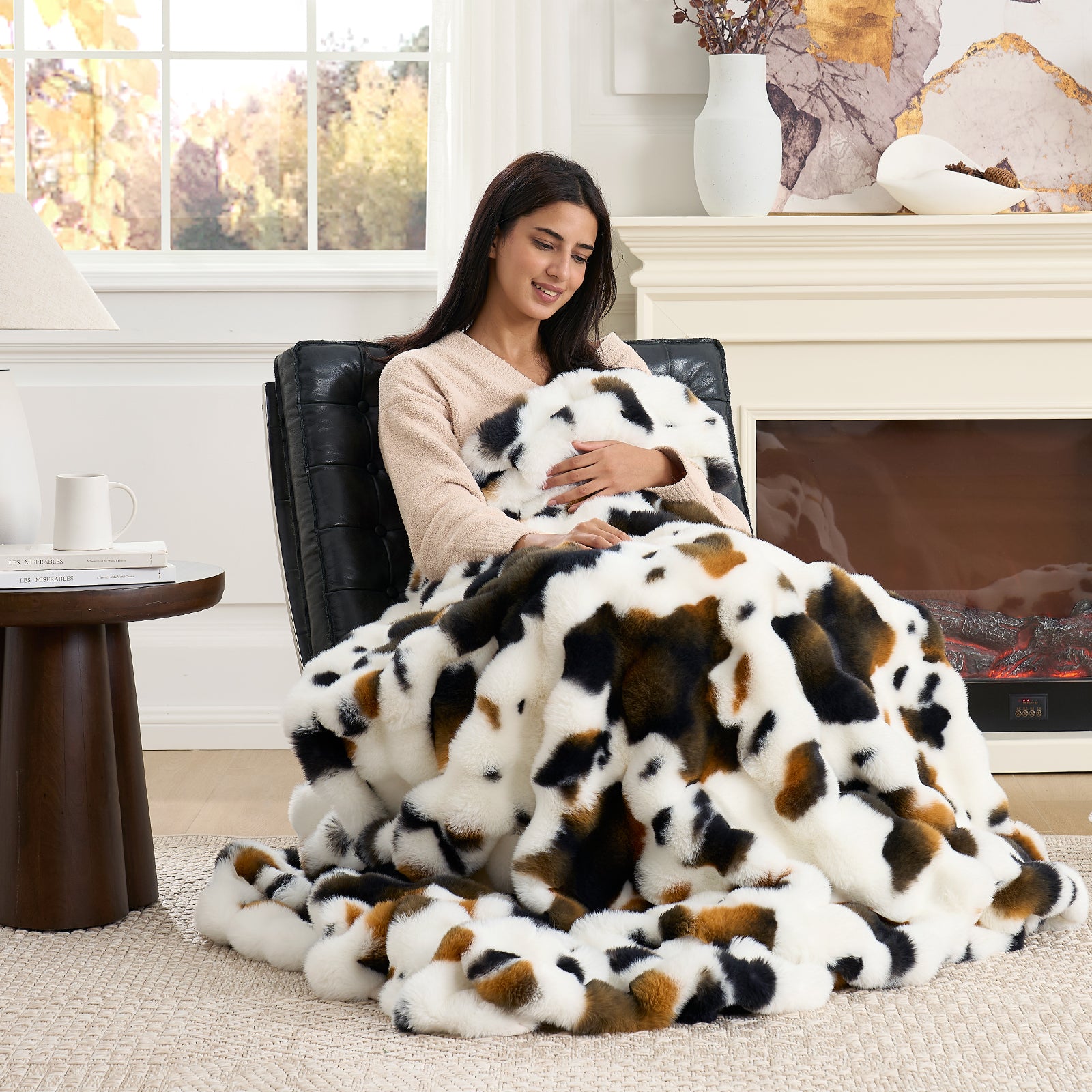 Bubble Faux Fur Throw Blanket - Tie-dye Pink