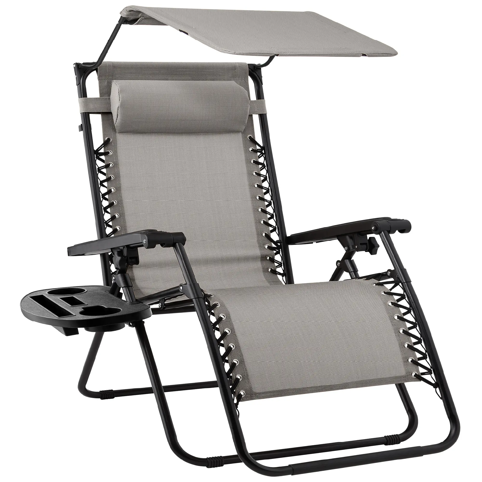 Folding Zero Gravity Recliner Patio Lounge Chair w/ Canopy Shade, Headrest, Tray