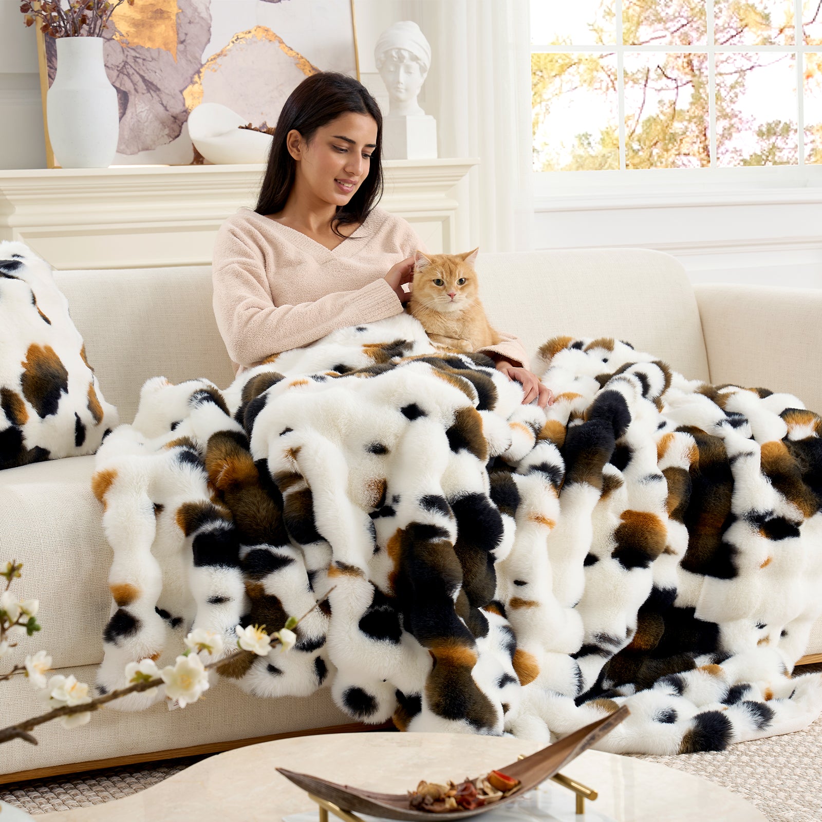 Bubble Faux Fur Throw Blanket - Tie-dye Pink