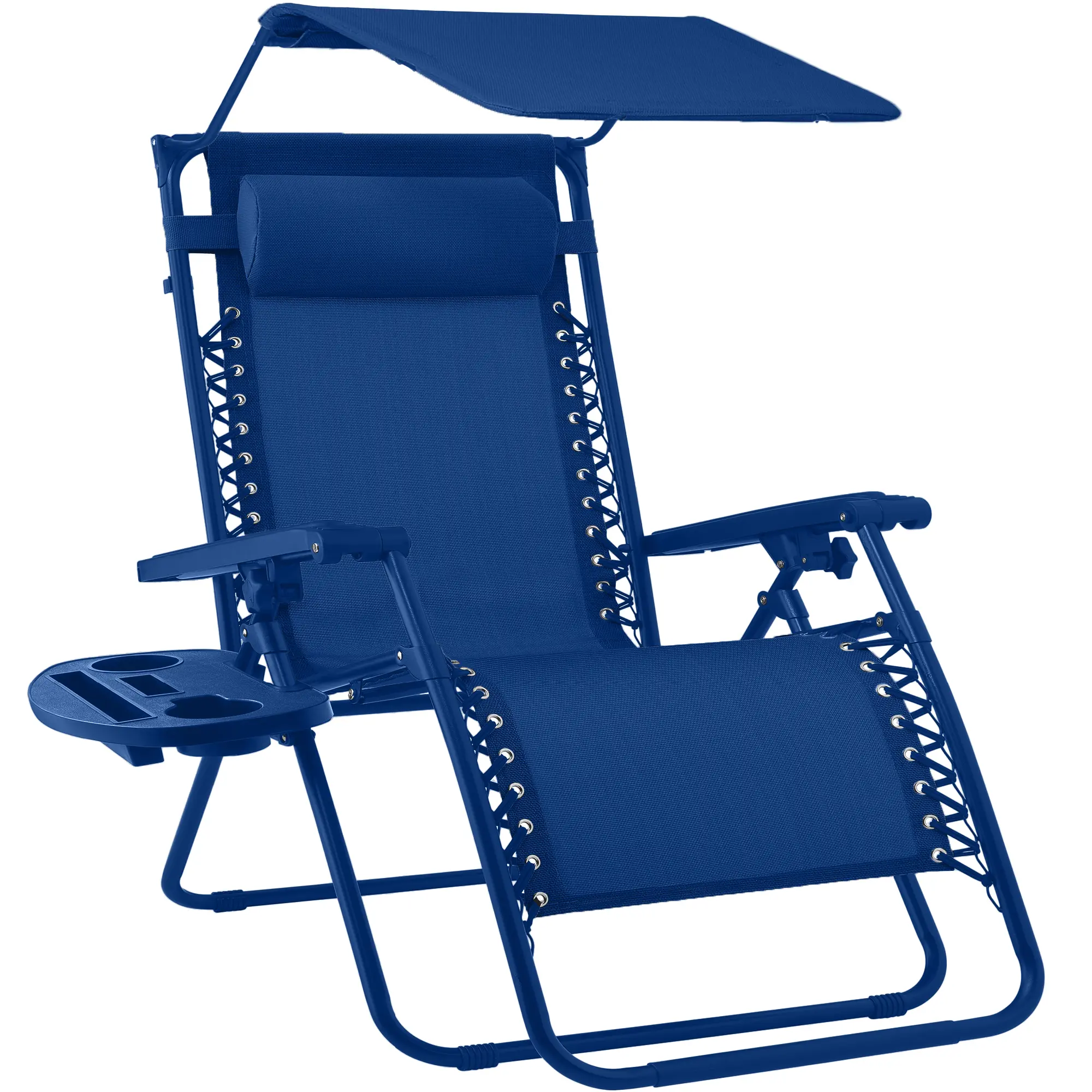 Folding Zero Gravity Recliner Patio Lounge Chair w/ Canopy Shade, Headrest, Tray