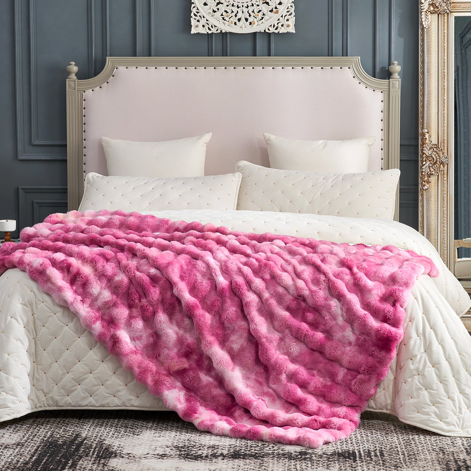 Bubble Faux Fur Throw Blanket - Tie-dye Pink