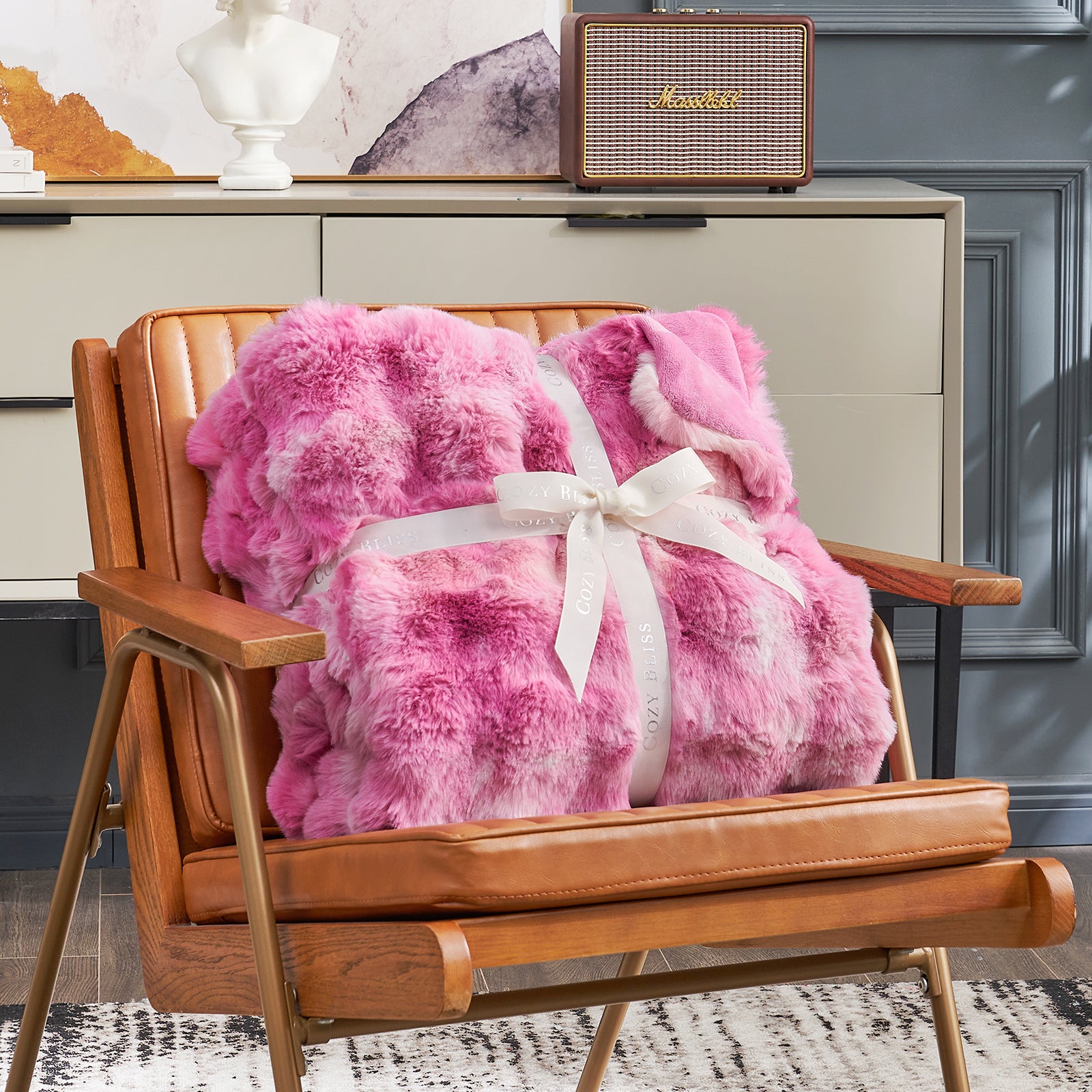 Bubble Faux Fur Throw Blanket - Tie-dye Pink