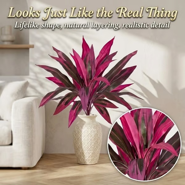 2Pcs Large Artificial Boston Fern & Dragon’s Blood Tree Plants | Vibrant Pink Purple Faux Plants for Garden Patio Balcony Decor 🌼