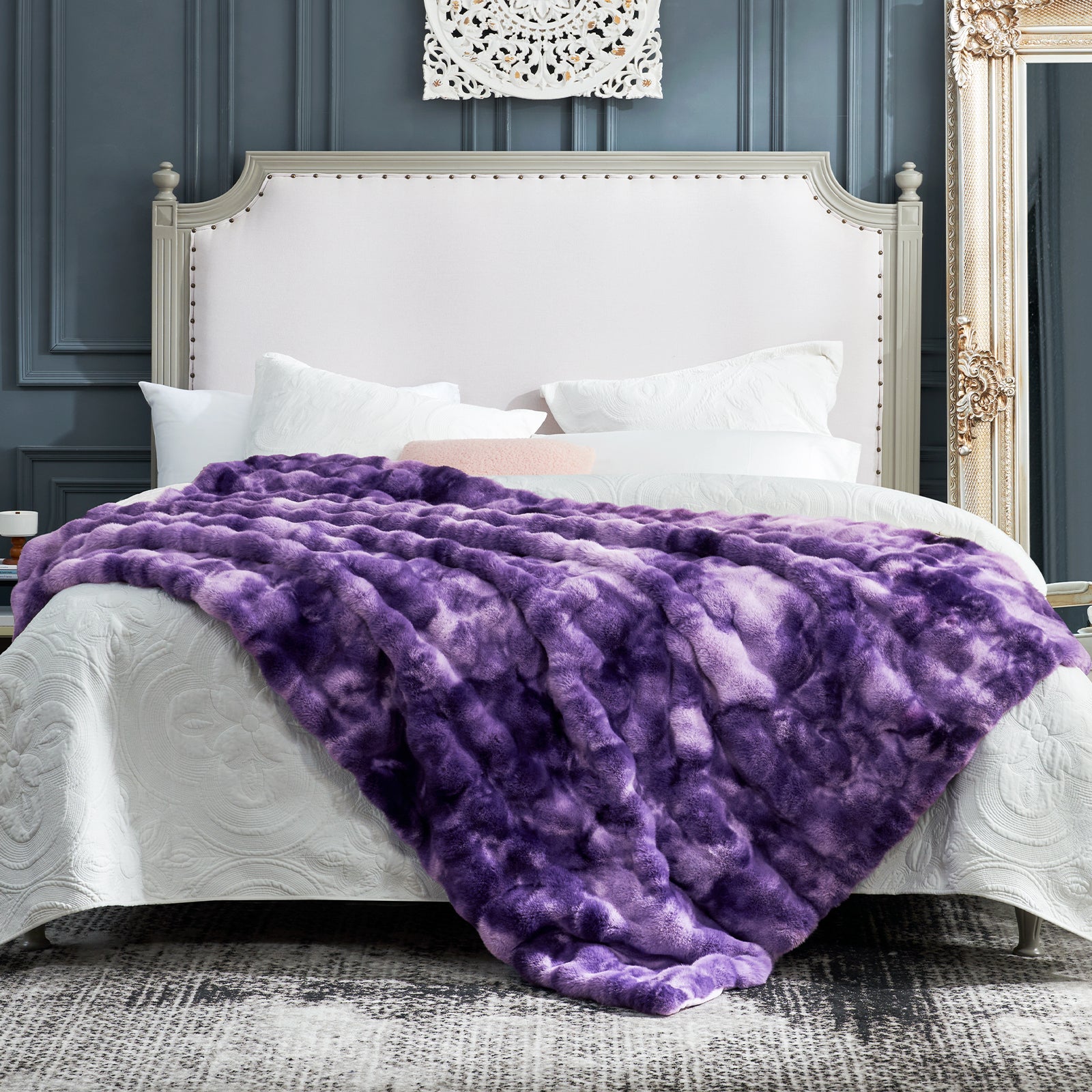 Bubble Faux Fur Throw Blanket - Tie-dye Pink