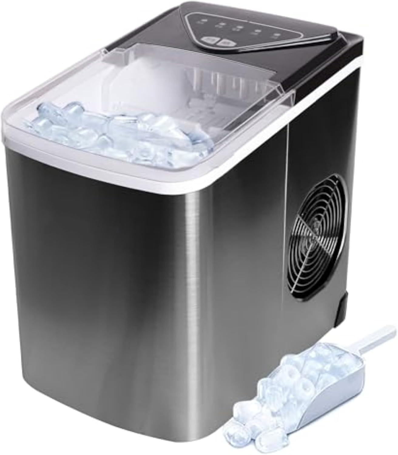 EFIC123-SSBLACK Compact Countertop Ice Maker, 26lbs of Ice per Day, Black Stainless