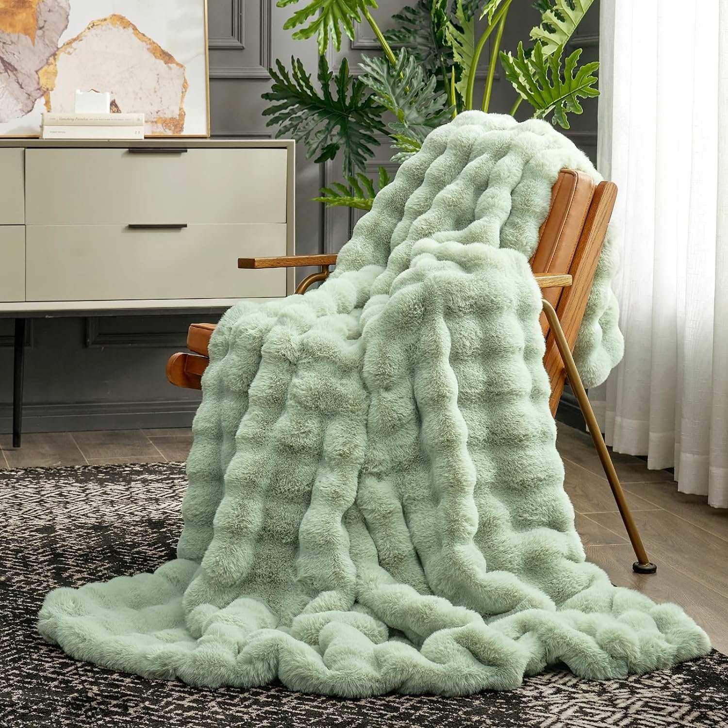 Bubble Faux Fur Throw Blanket - Tie-dye Pink