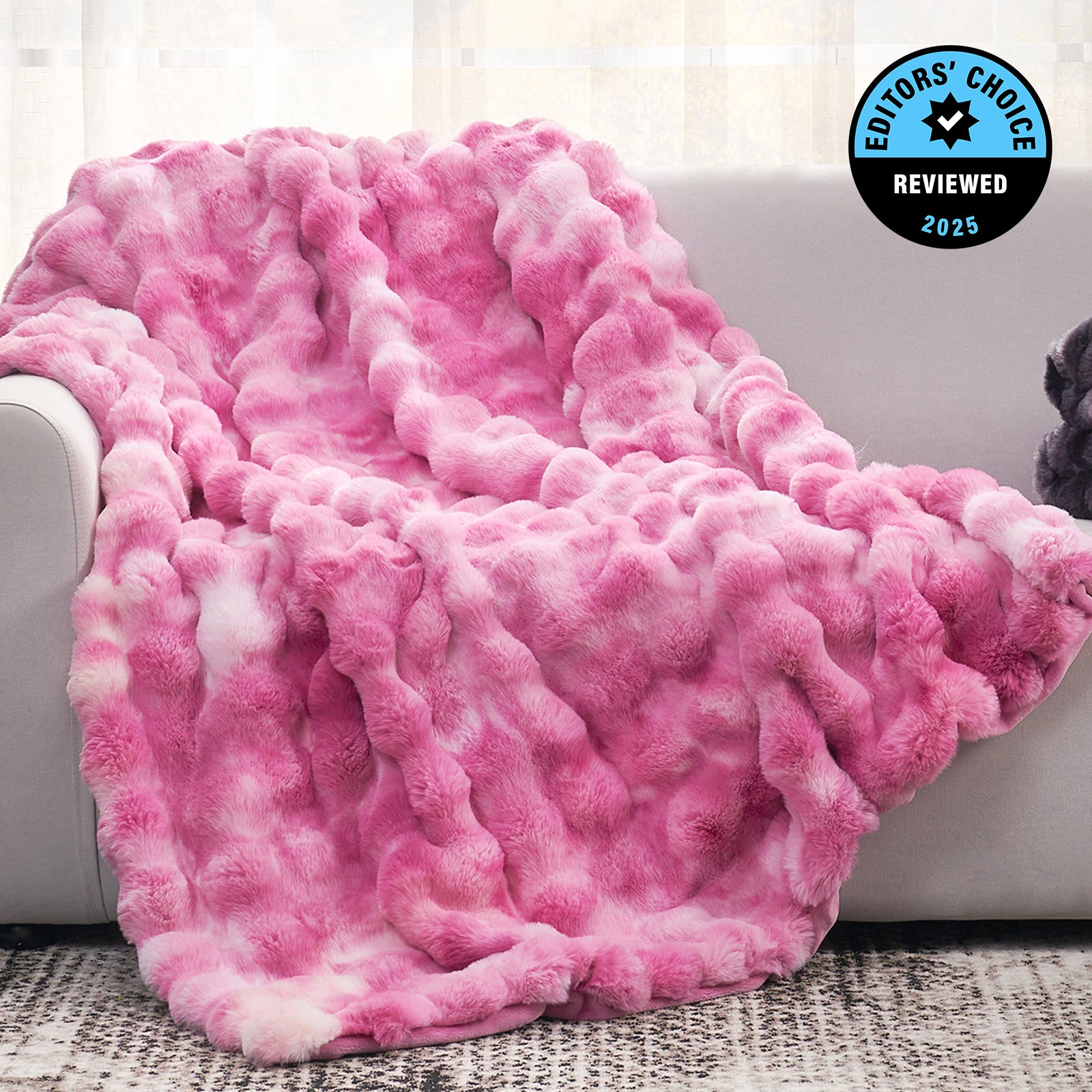 Bubble Faux Fur Throw Blanket - Tie-dye Pink