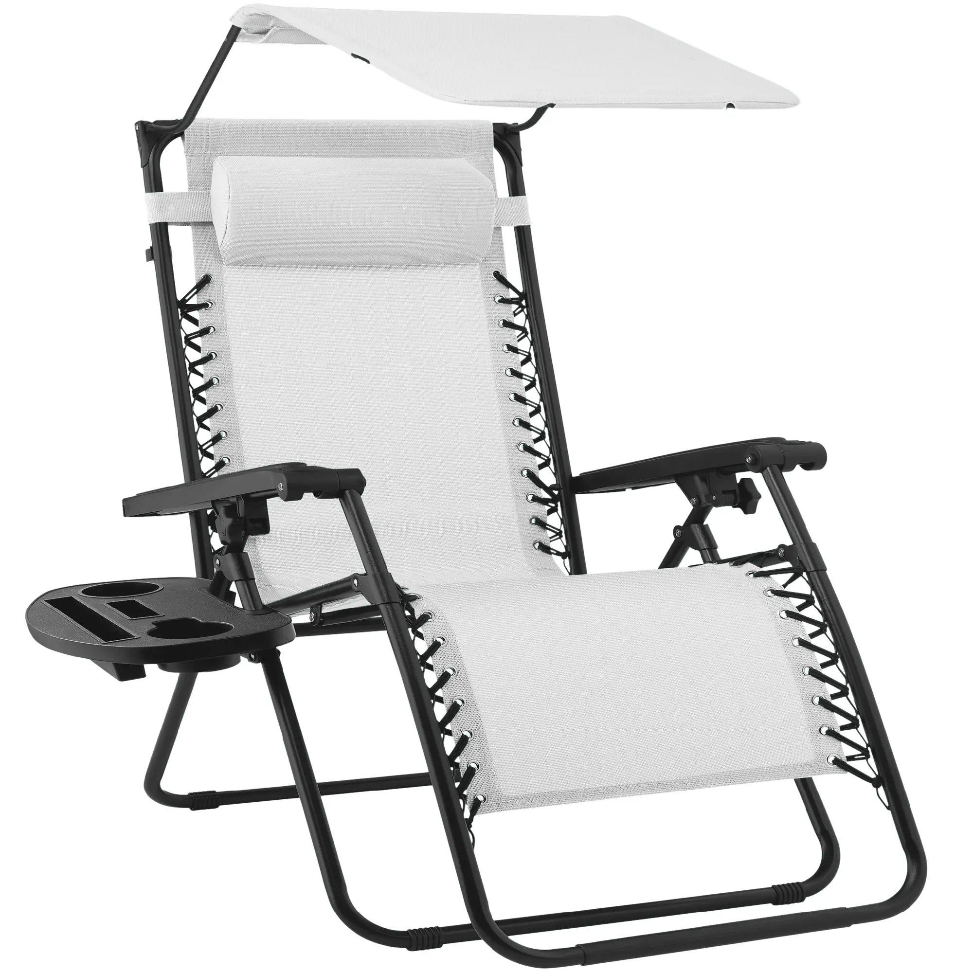 Folding Zero Gravity Recliner Patio Lounge Chair w/ Canopy Shade, Headrest, Tray