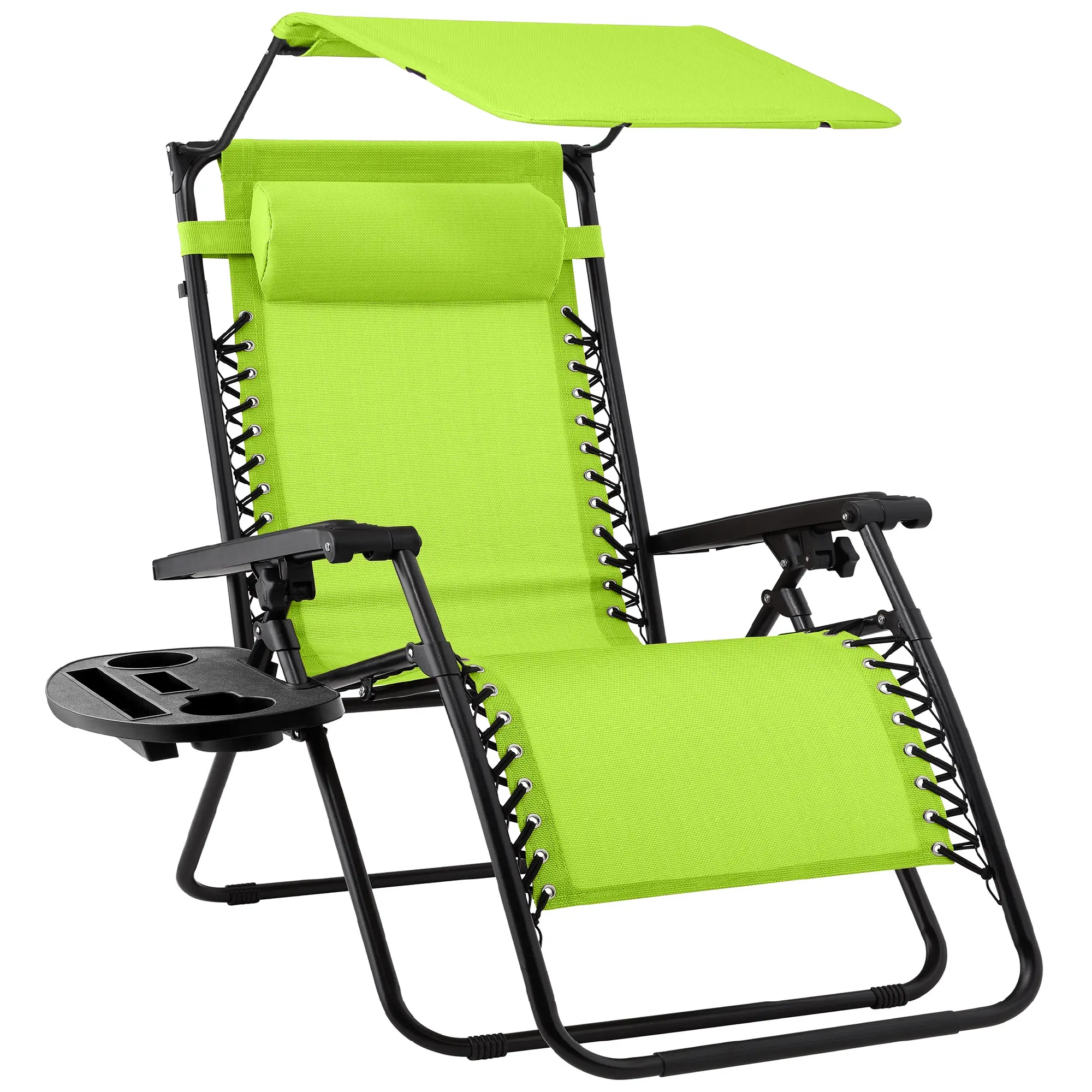 Folding Zero Gravity Recliner Patio Lounge Chair w/ Canopy Shade, Headrest, Tray