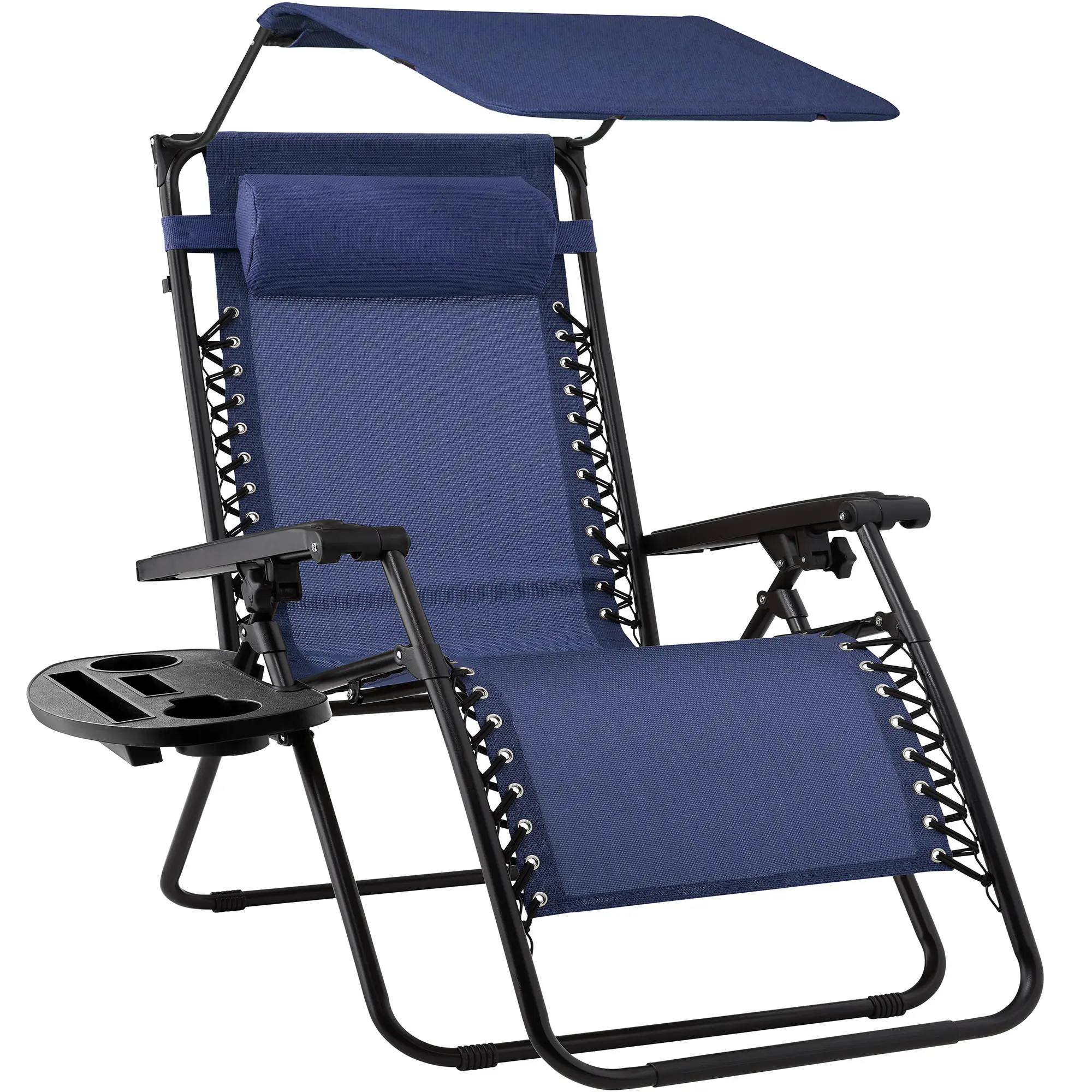 Folding Zero Gravity Recliner Patio Lounge Chair w/ Canopy Shade, Headrest, Tray