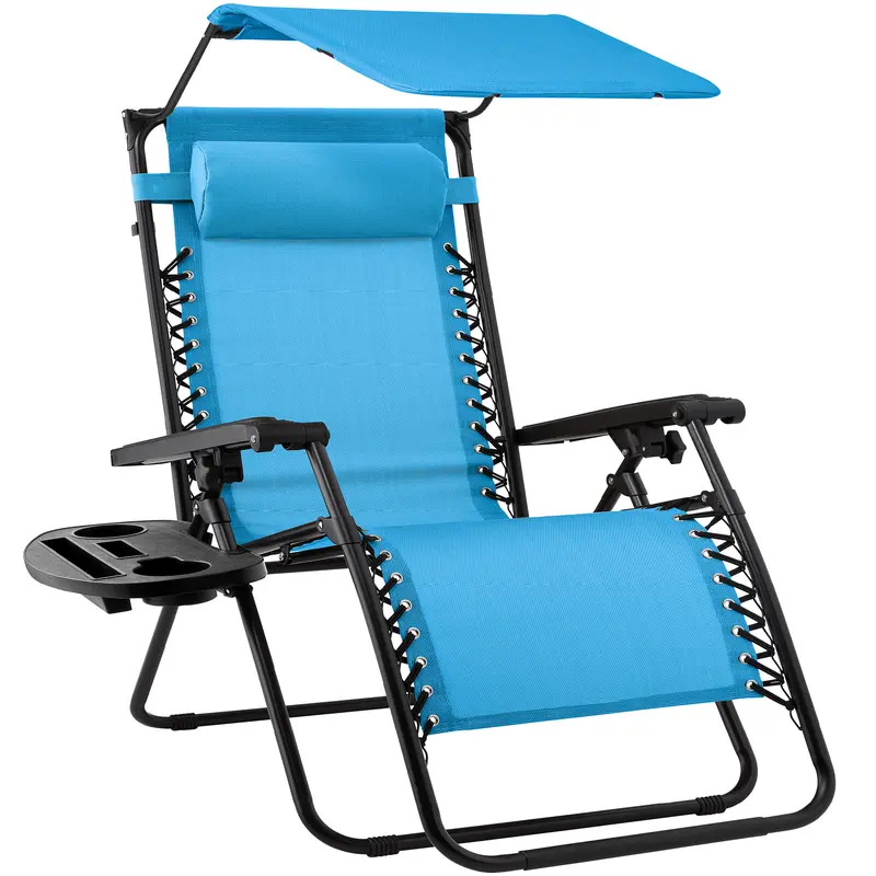 Folding Zero Gravity Recliner Patio Lounge Chair w/ Canopy Shade, Headrest, Tray