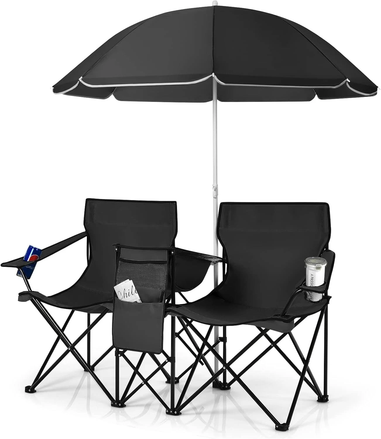 Portable Folding Picnic Double Chair With Removable Umbrella