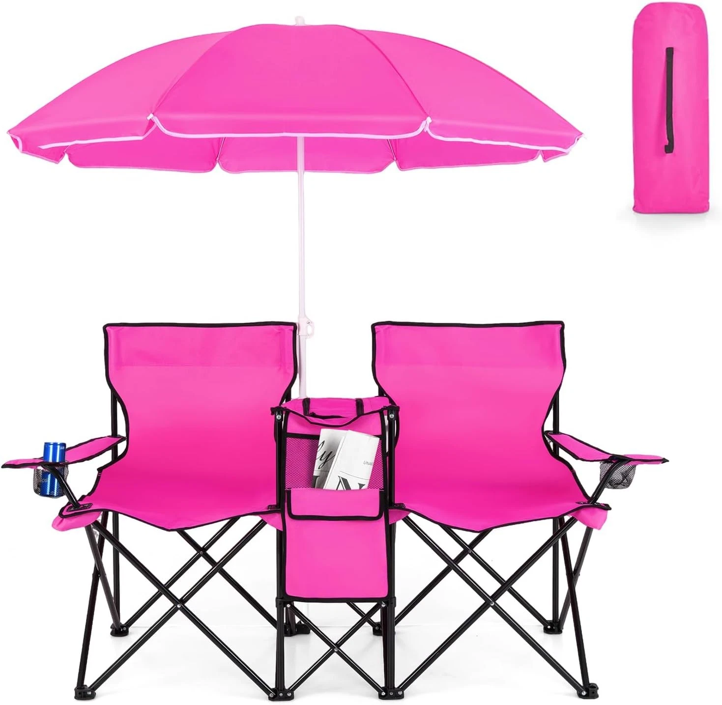 Portable Folding Picnic Double Chair With Removable Umbrella