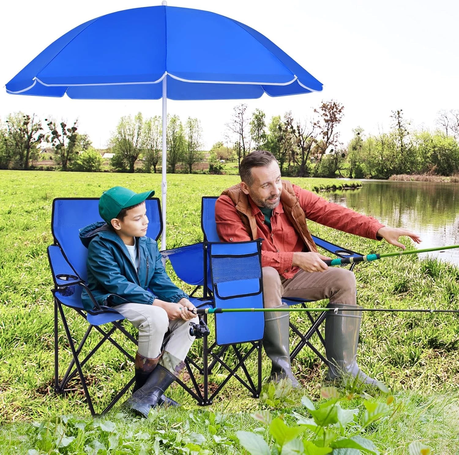 Portable Folding Picnic Double Chair With Removable Umbrella