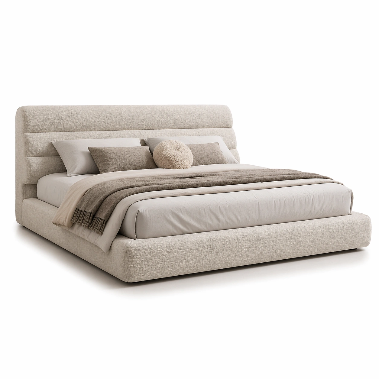 Doppelbett Polsterbett Stoffbezug Creme Boucl�-SelviaStyle