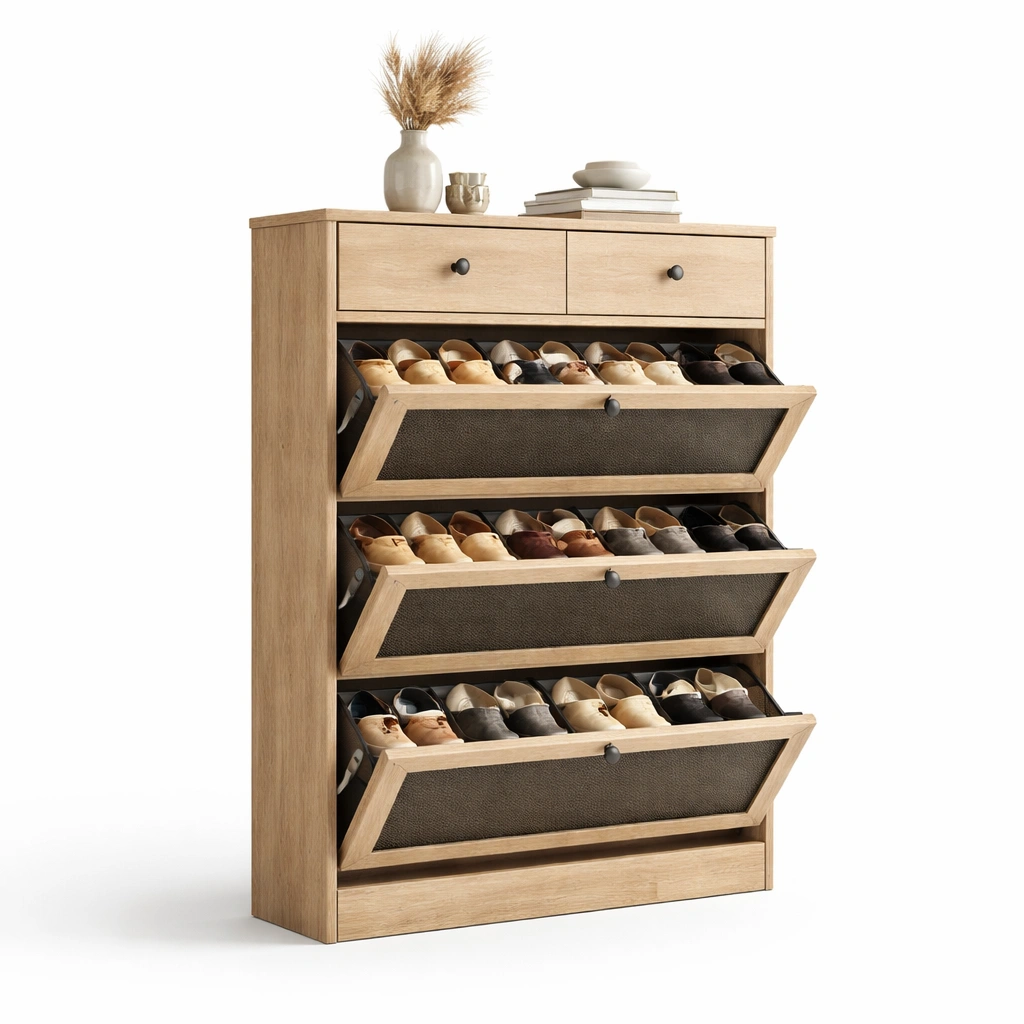 Schuhschrank mit zwei Klappt�ren und vier Schubladen-SelviaStyle