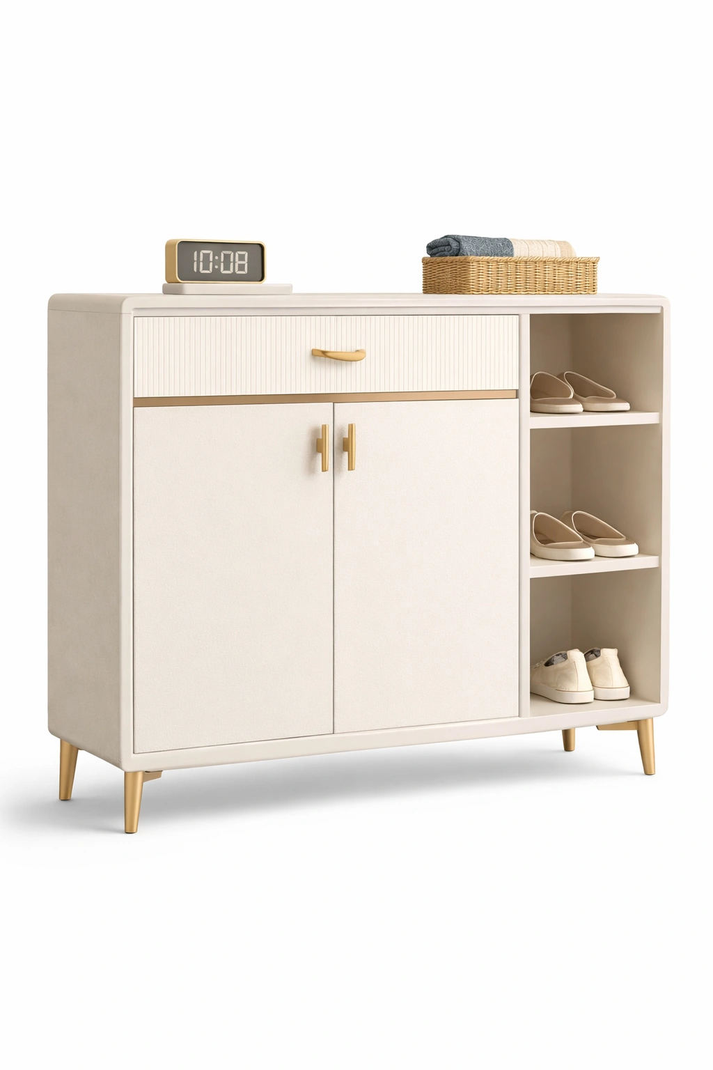 Schuhschrank mit Rattan-Klappen und Ablagef?chern-SelviaStyle