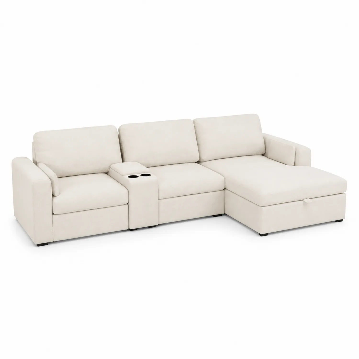 Sofa narożna z PU z szezlongiem i uchwytami
