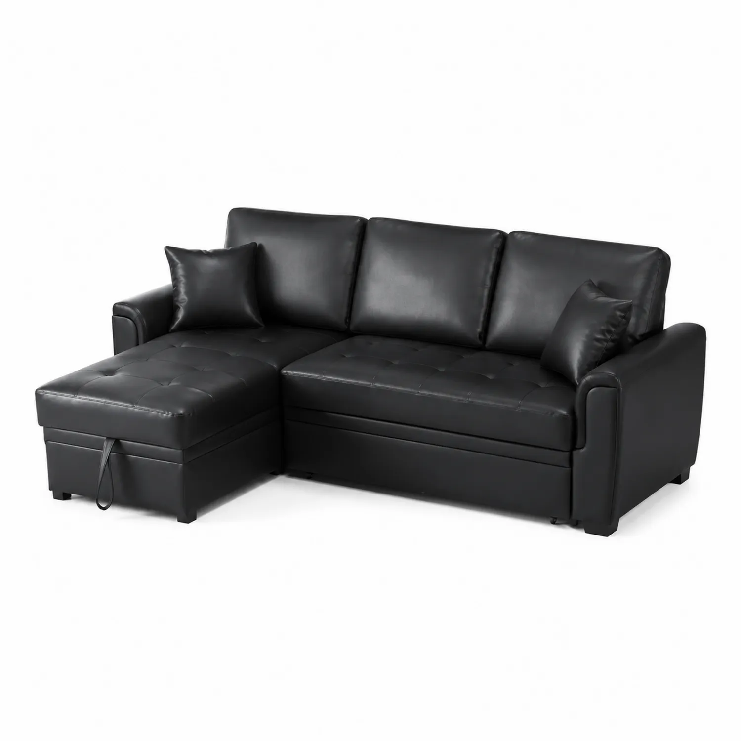 Czarna sofa narożna z ekoskóry