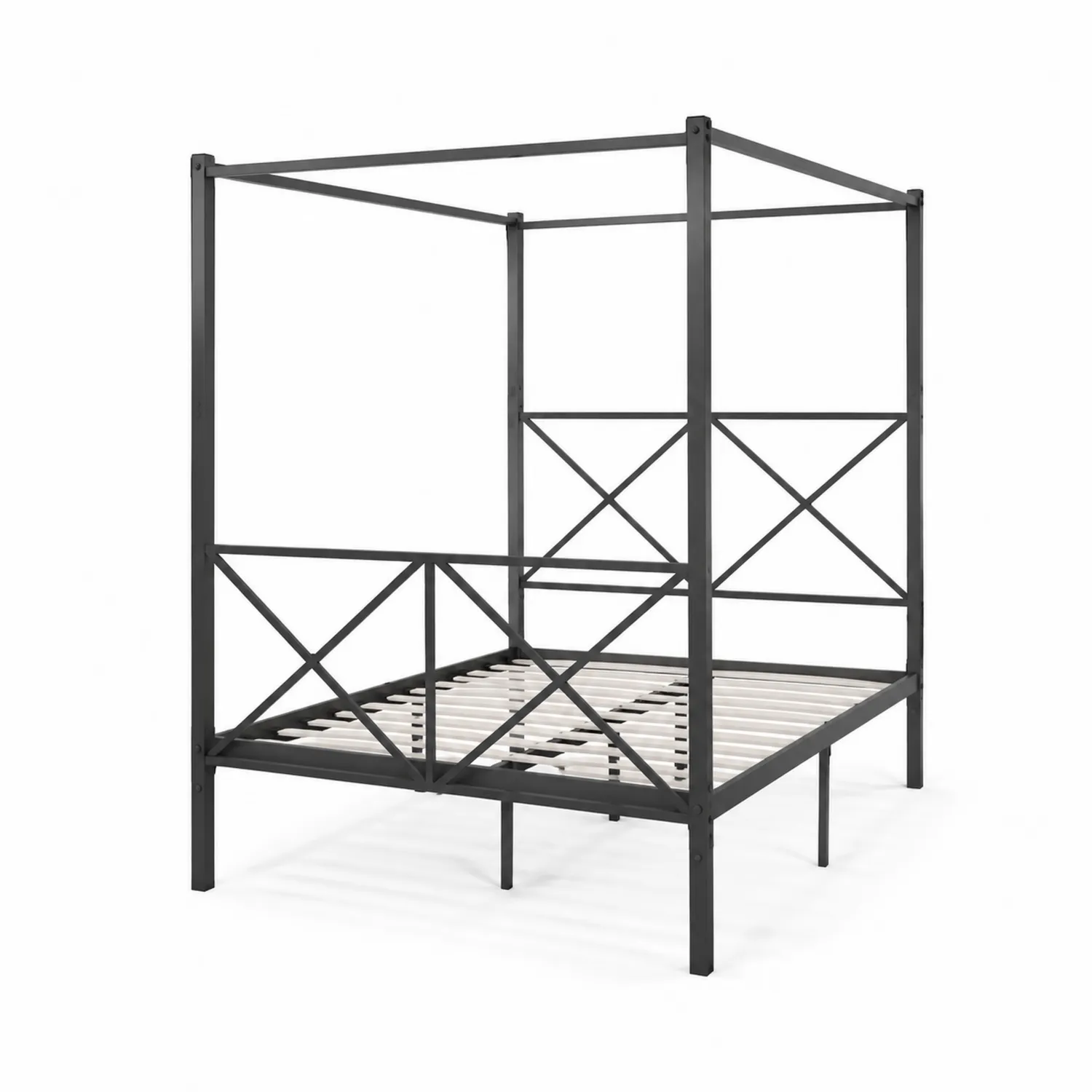 Łóżko z baldachimem metalowe czarne 200x160 cm
